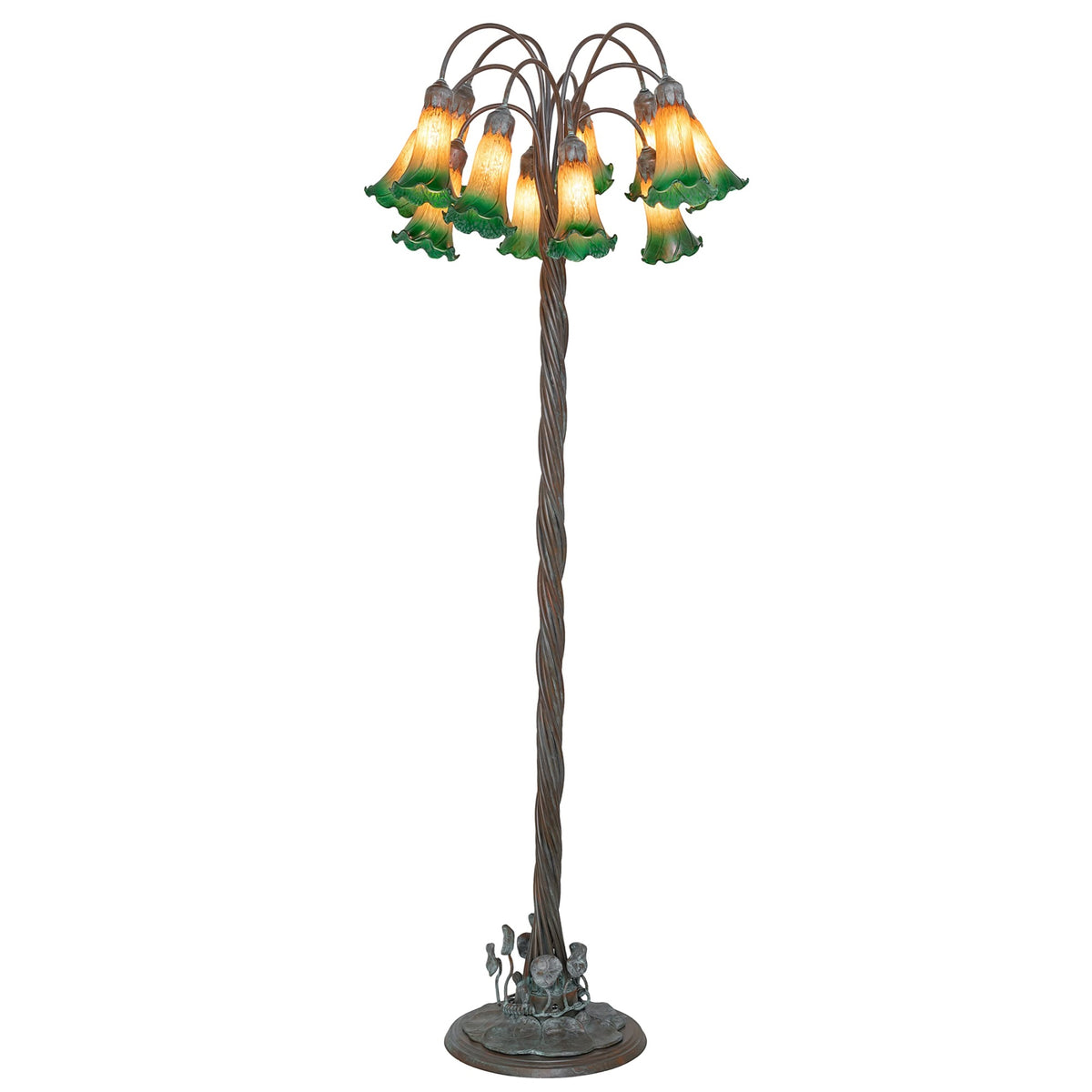 61' High Amber/Green Tiffany Pond Lily 12 Light Floor Lamp
