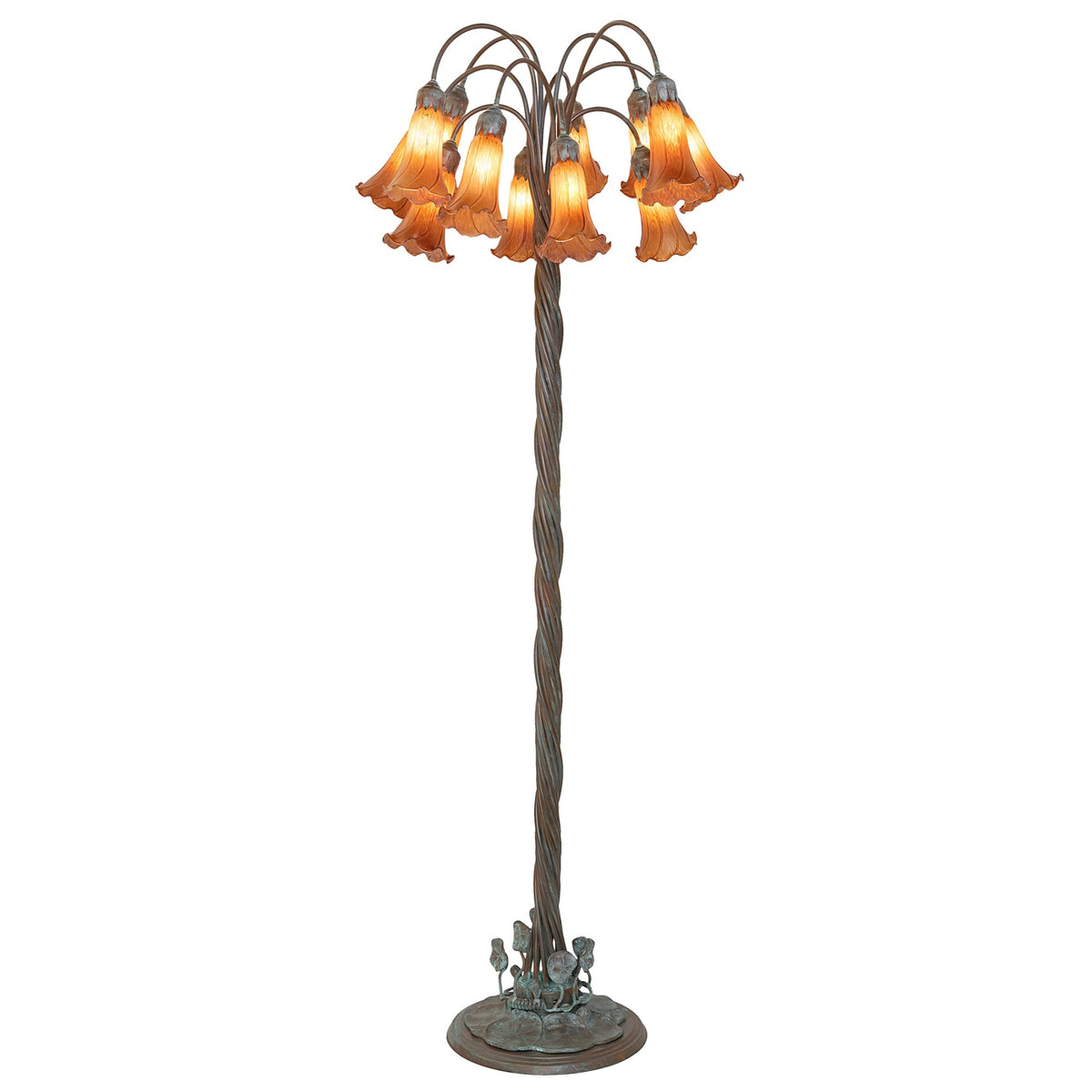 61' High Amber Tiffany Pond Lily 12 Light Floor Lamp