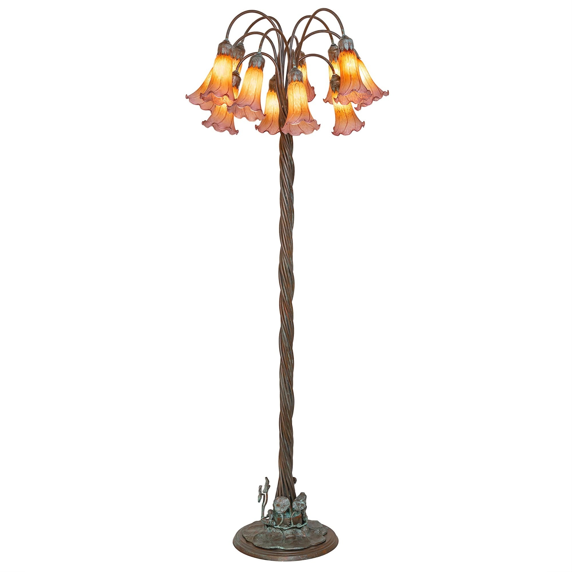 61' High Amber/Purple Tiffany Pond Lily 12 Light Floor Lamp