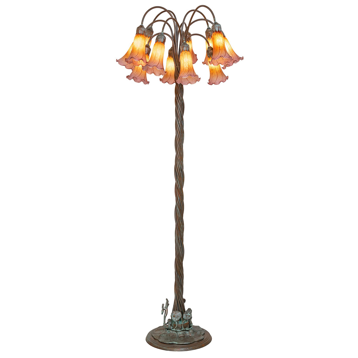 61' High Amber/Purple Tiffany Pond Lily 12 Light Floor Lamp