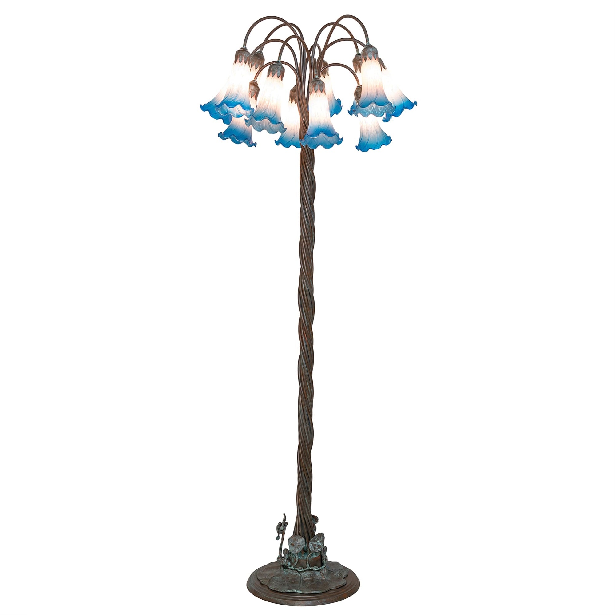 61' High Pink/Blue Tiffany Pond Lily 12 Light Floor Lamp