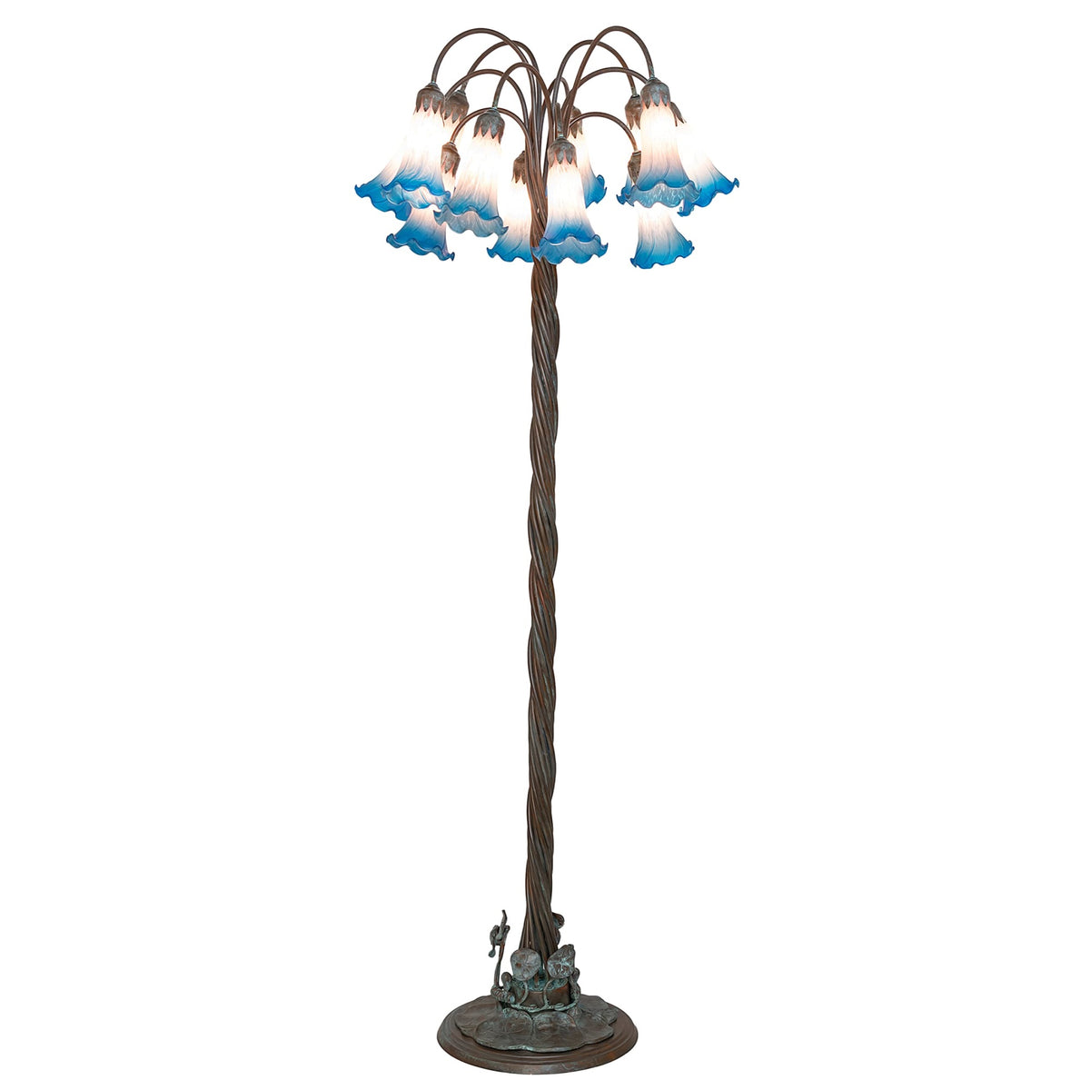 61' High Pink/Blue Tiffany Pond Lily 12 Light Floor Lamp