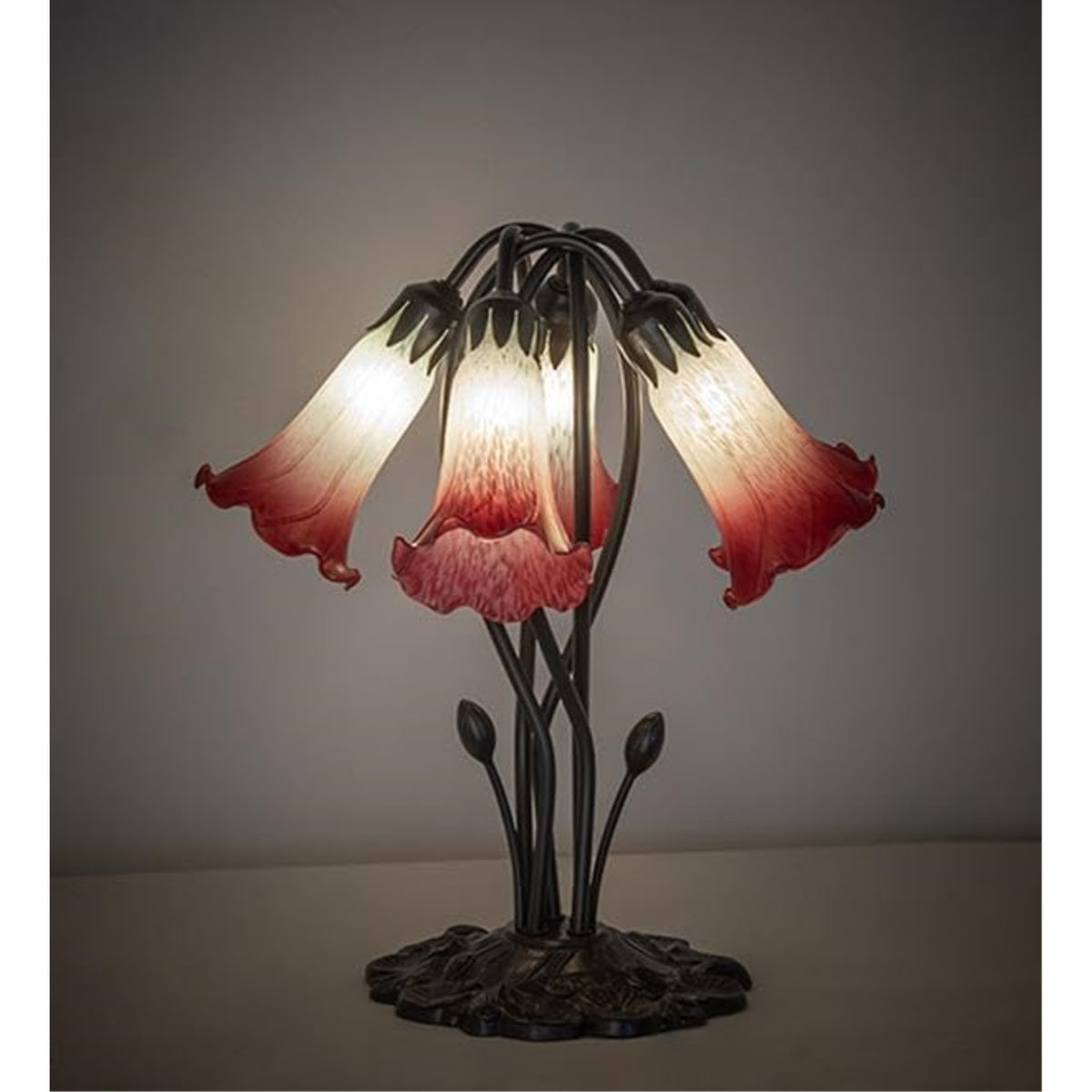 16' High Red/Seafoam Tiffany Pond Lily 5 Light Table Lamp