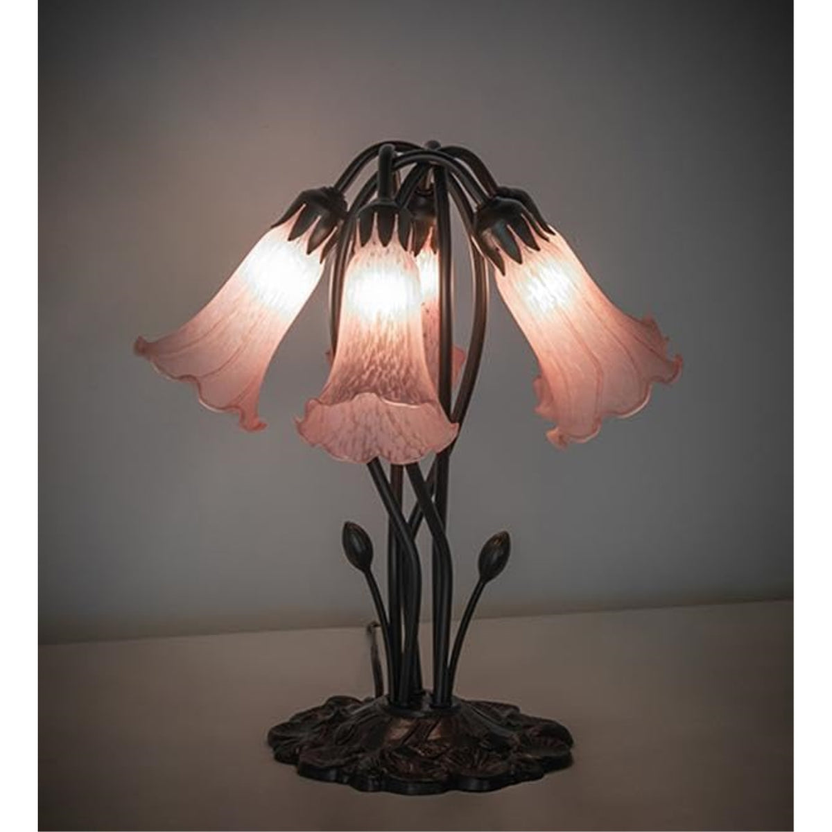 16' High Pink Tiffany Pond Lily 5 Light Table Lamp