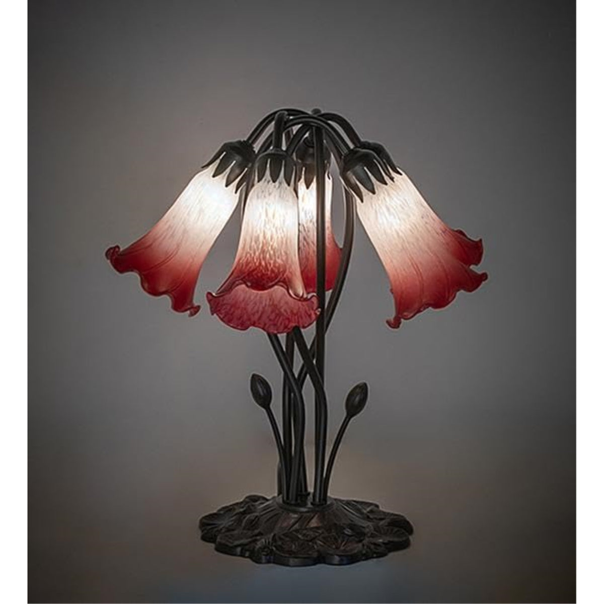 16' High Pink/White Tiffany Pond Lily 5 Light Table Lamp