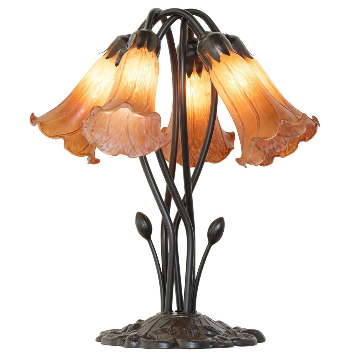 16' High Amber Tiffany Pond Lily 5 Light Table Lamp