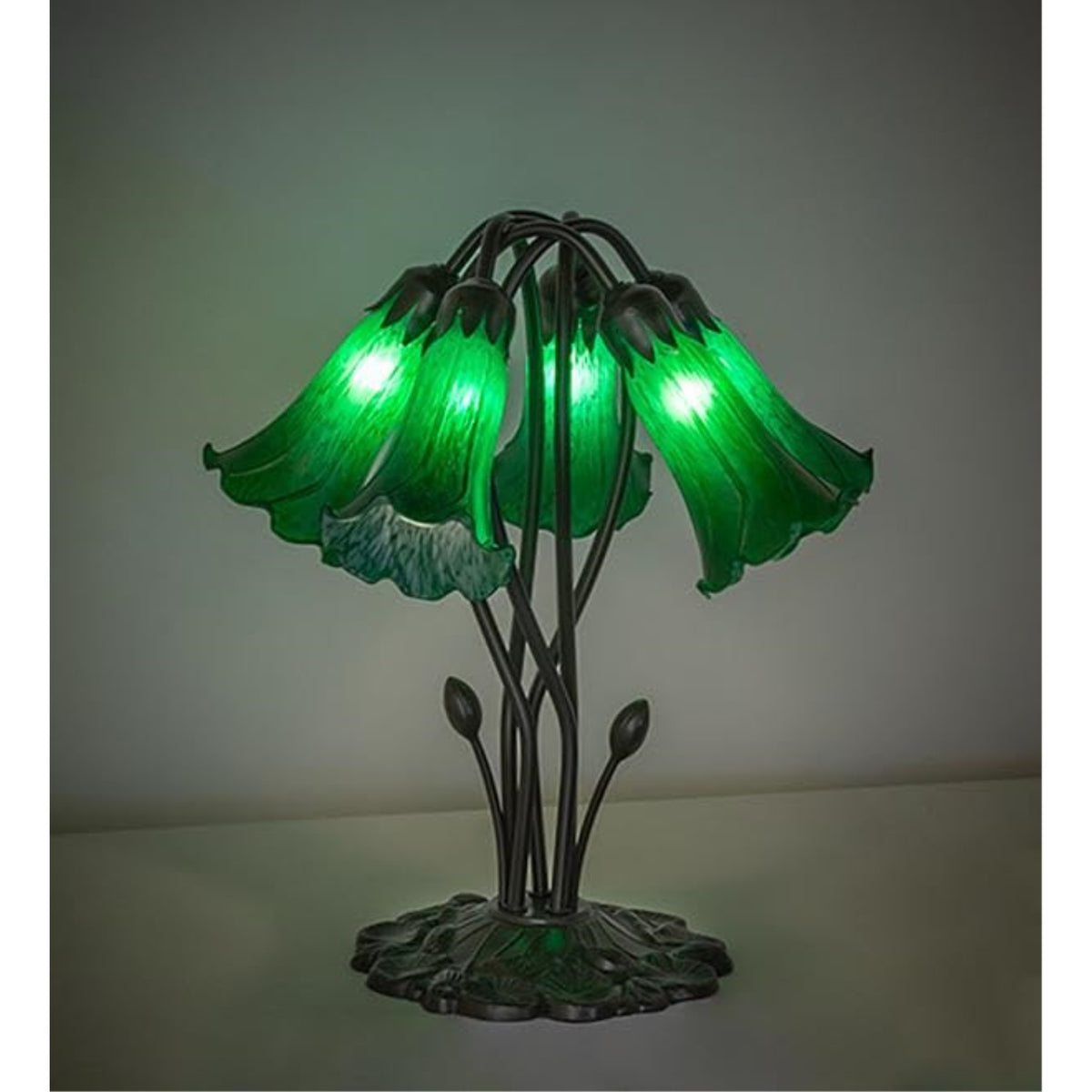 16' High Green Tiffany Pond Lily 5 Light Table Lamp