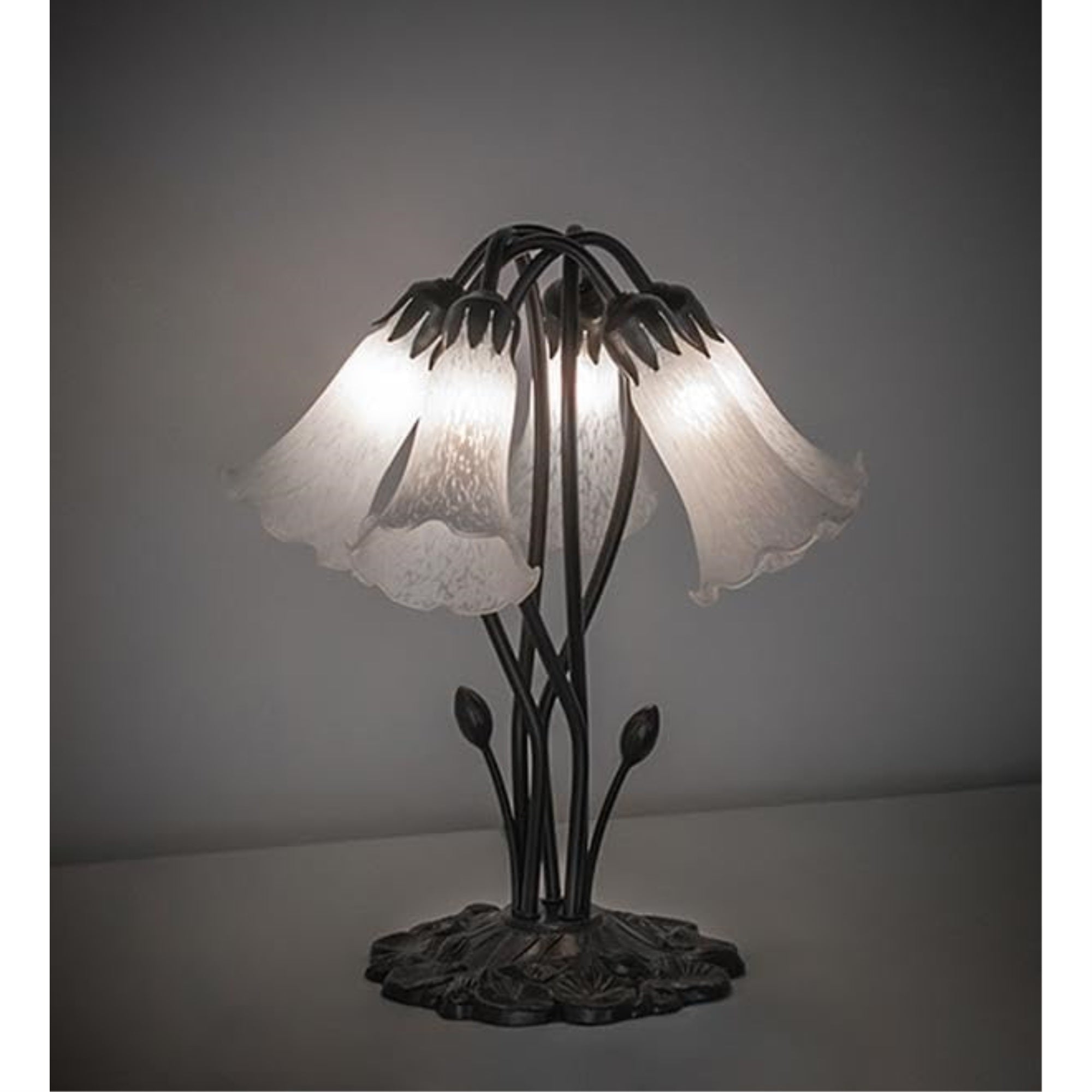 16' High White Tiffany Pond Lily 5 Light Table Lamp