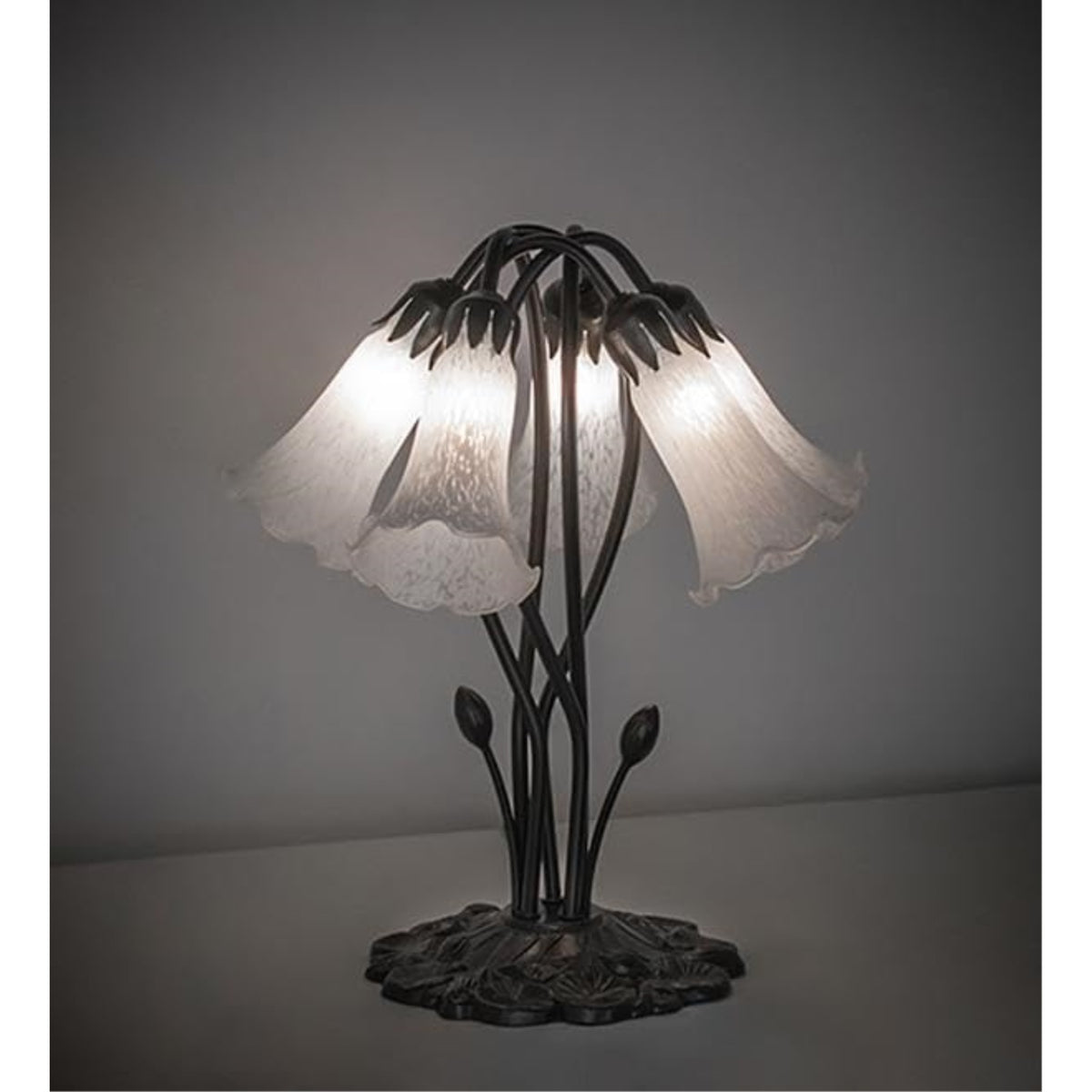 16' High White Tiffany Pond Lily 5 Light Table Lamp