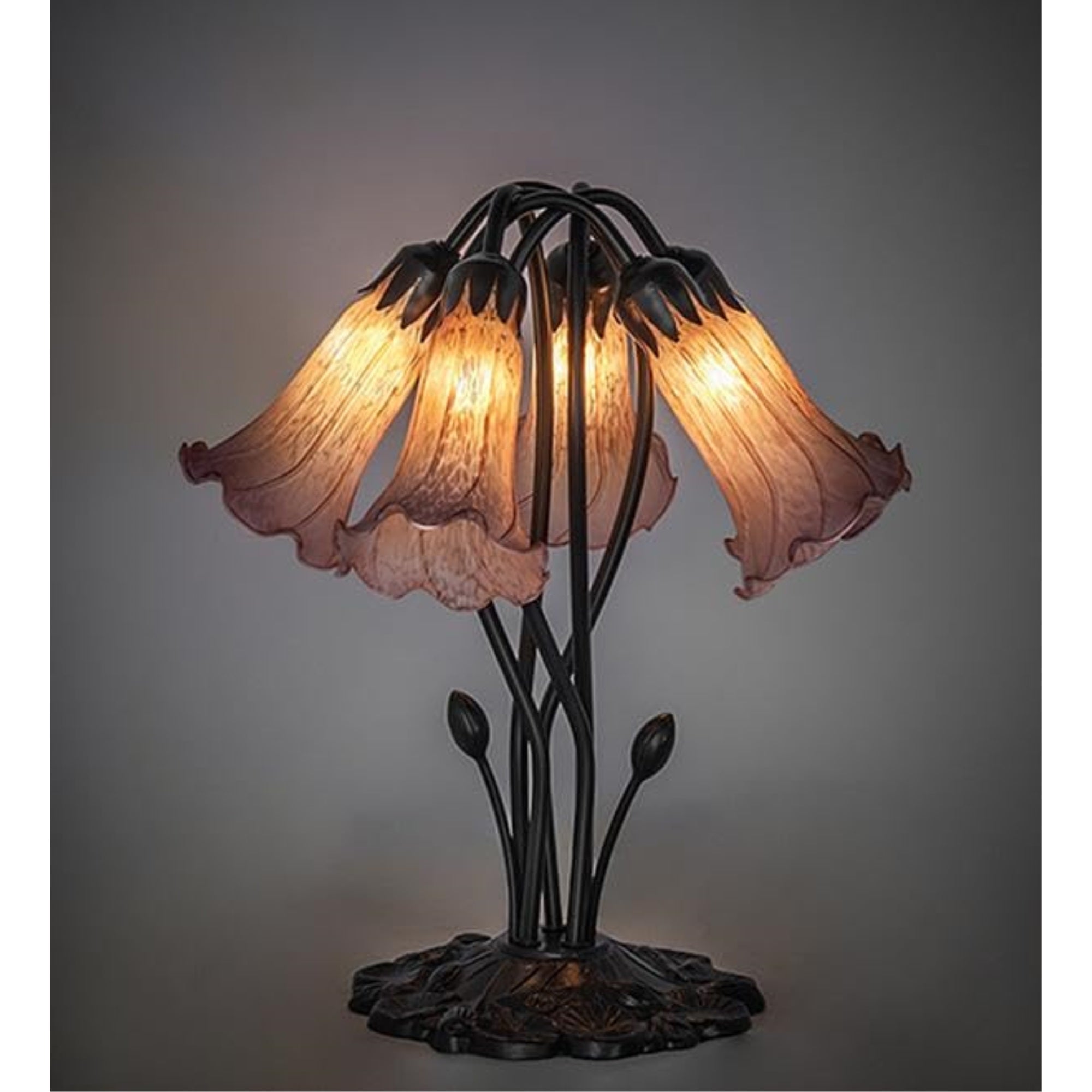 16' High Amber/Purple Tiffany Pond Lily 5 Light Table Lamp