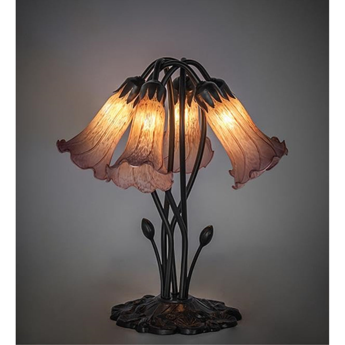 16' High Amber/Purple Tiffany Pond Lily 5 Light Table Lamp