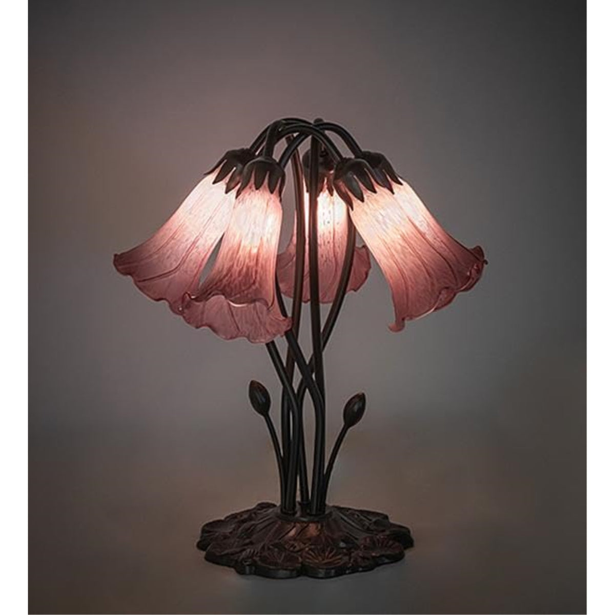 16' High Lavender Tiffany Pond Lily 5 Light Table Lamp
