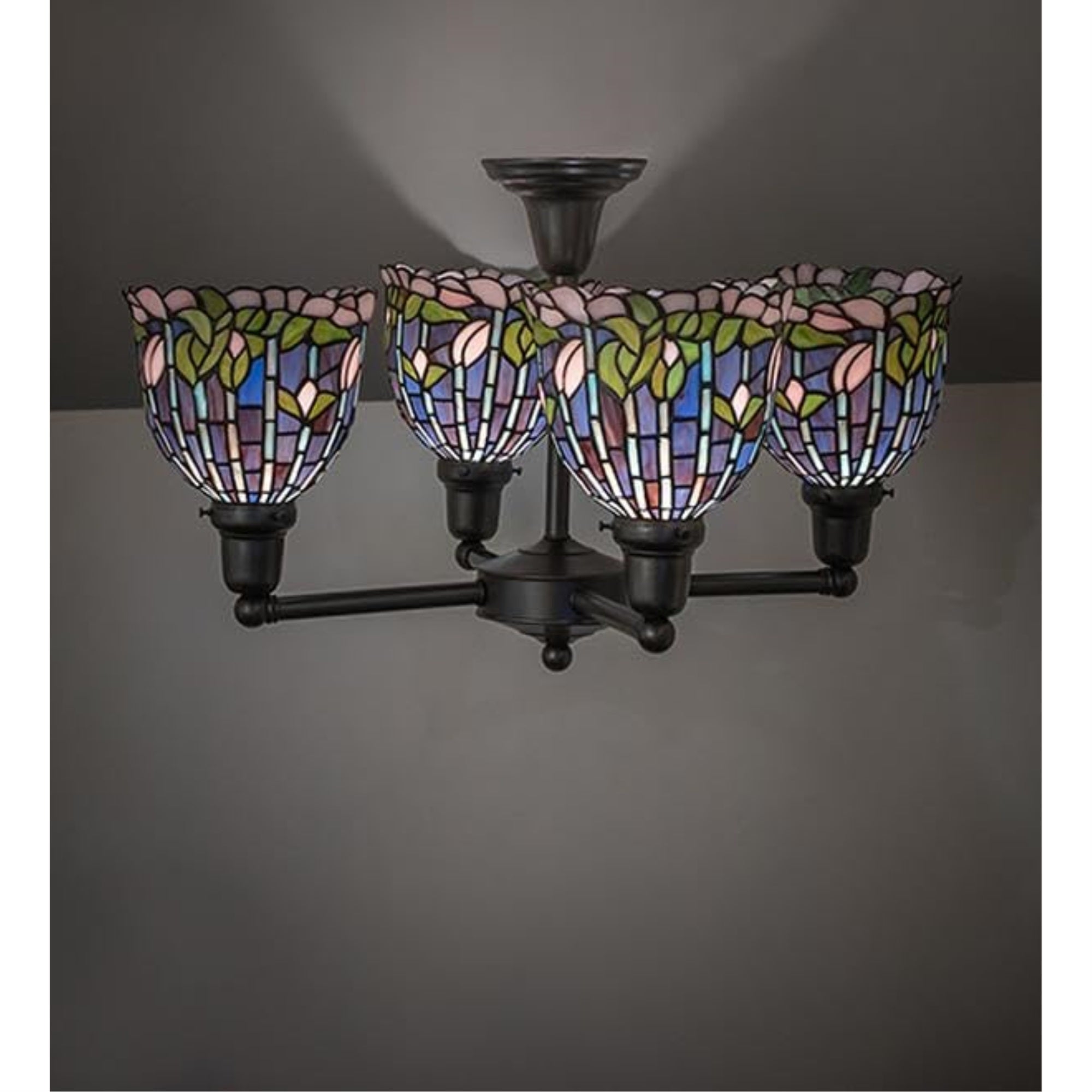 23' Wide Tiffany Flowering Lotus Revival 4 Light Chandelier