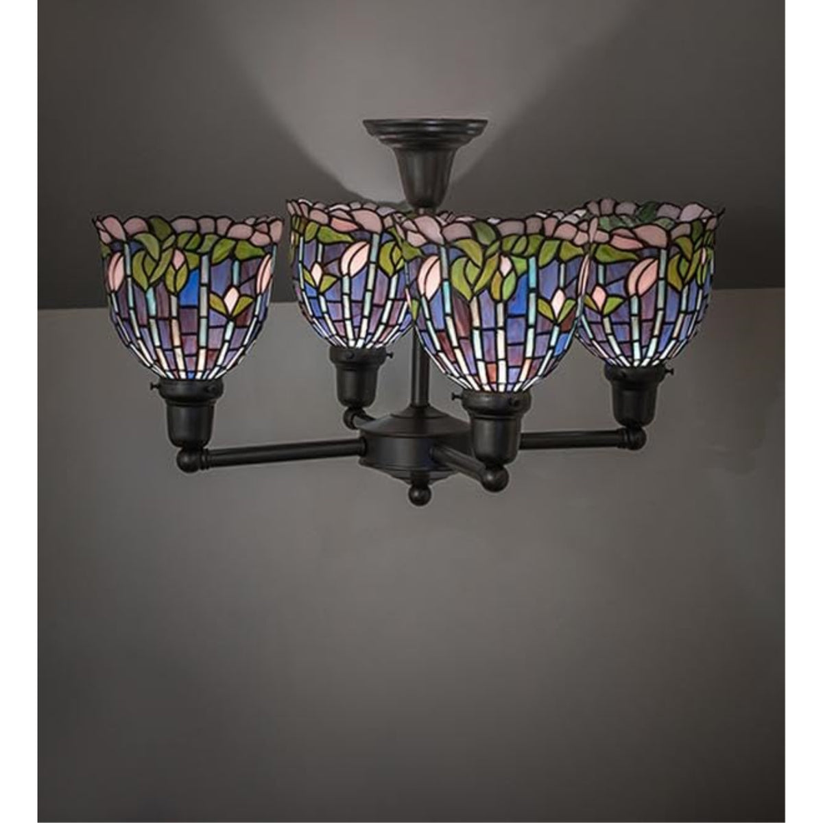 23' Wide Tiffany Flowering Lotus Revival 4 Light Chandelier