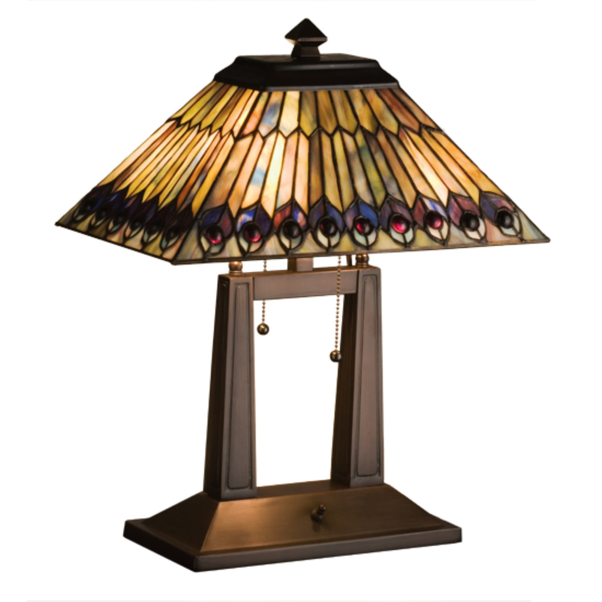 20'H Tiffany Jeweled Peacock Oblong Desk Lamp