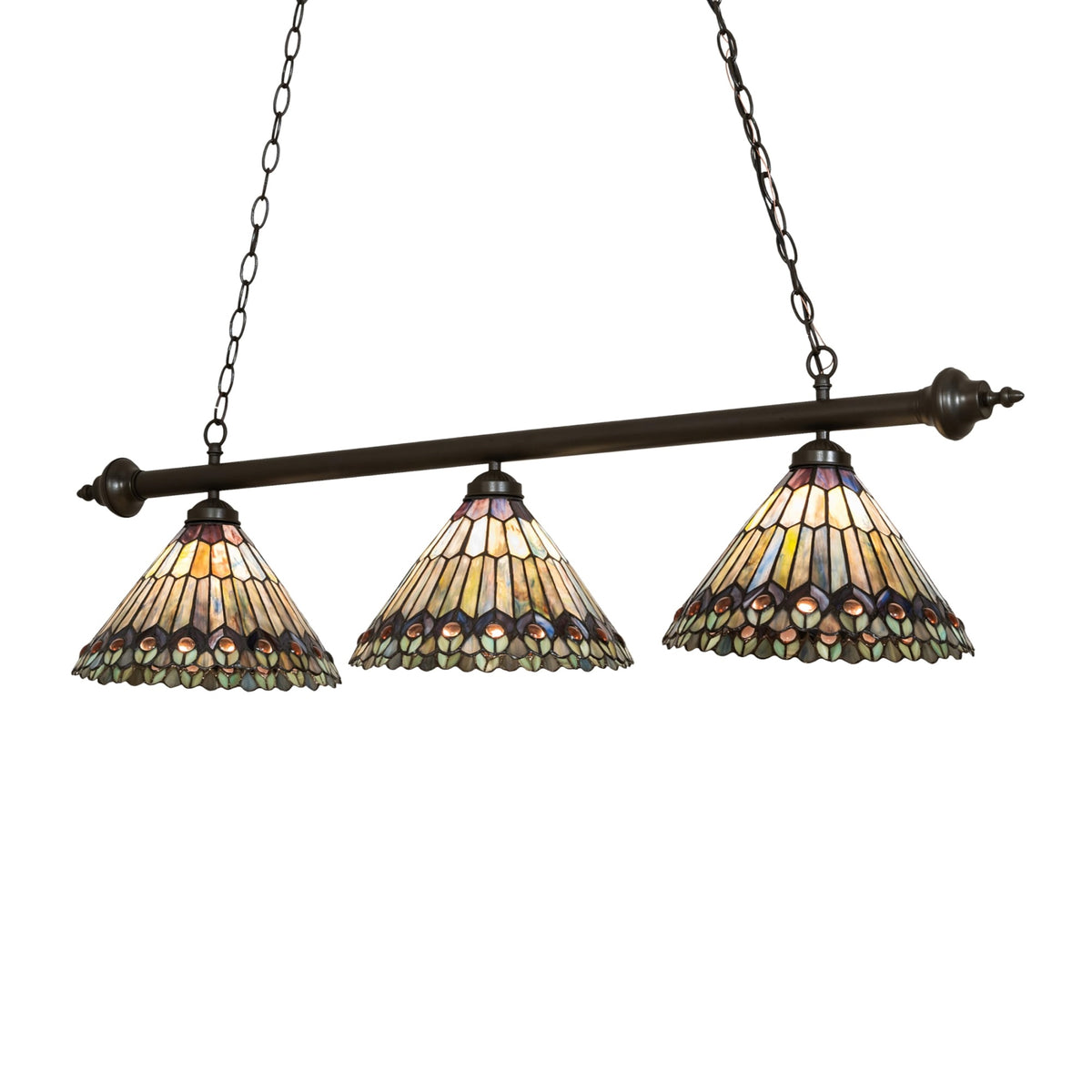 47' Long Tiffany Peacock 3 Light Island Pendant
