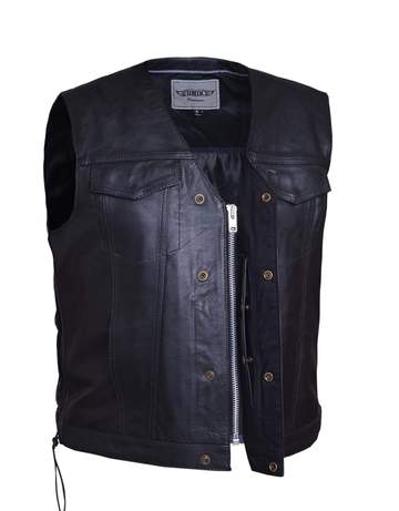 Mens PREMIUM  side laced Club Vest COWHIDE SKIN ,BLK ,3XL