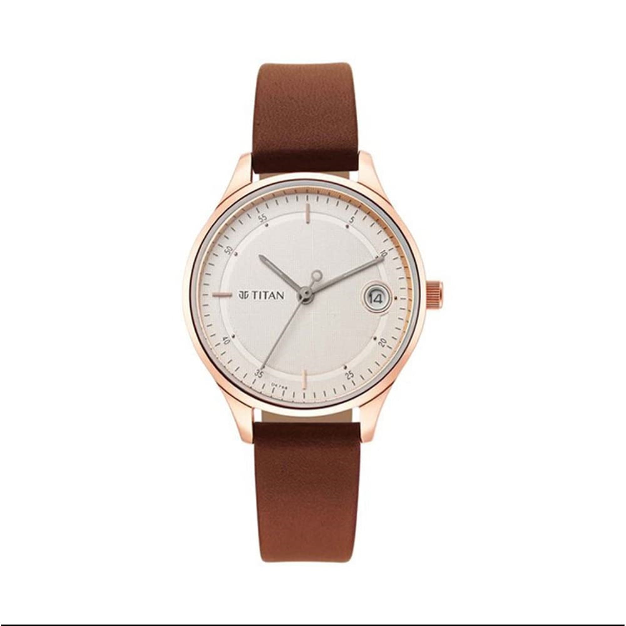 Titan Women Leather Analog White Dial Watch-2649Wl01/Np2649Wl01, Band Color-Brown