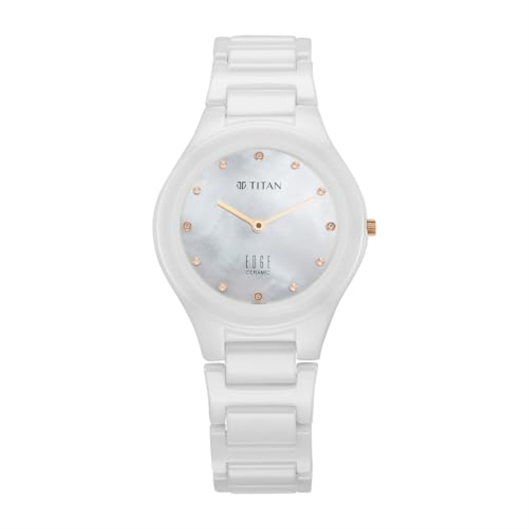 Titan Edge Ceramic Dress with Diamonds Quartz Analog Mother of Pearl Dial Ceramic Strap Watch for Women-2653KC03