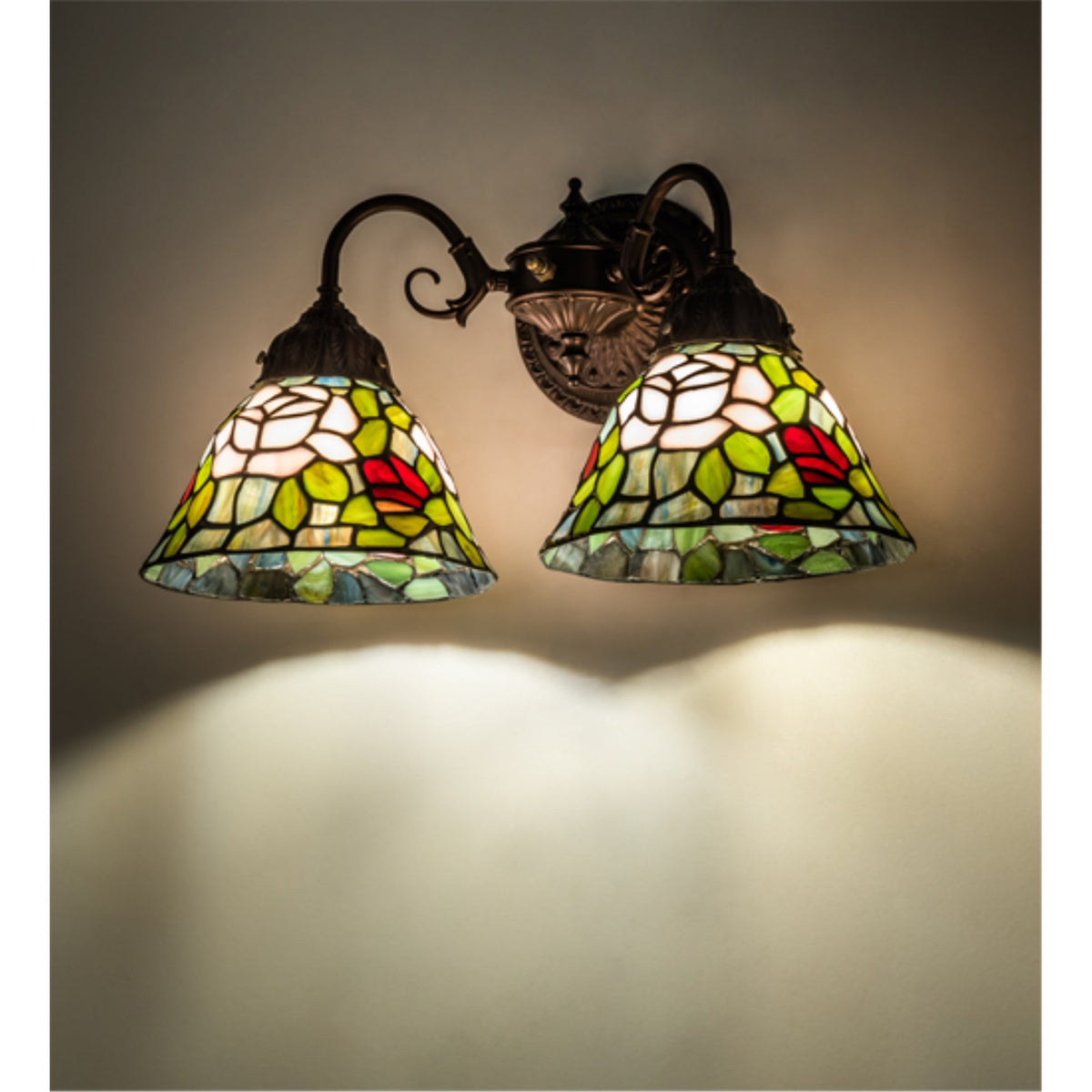 18' Wide Tiffany Rosebush 2 Light Wall Sconce