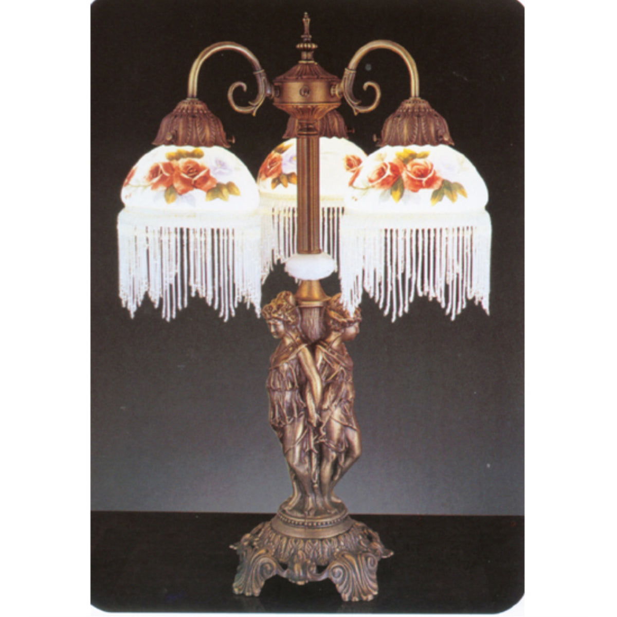 24'H Rose Bouquet 3 Arm Fringed Accent Lamp