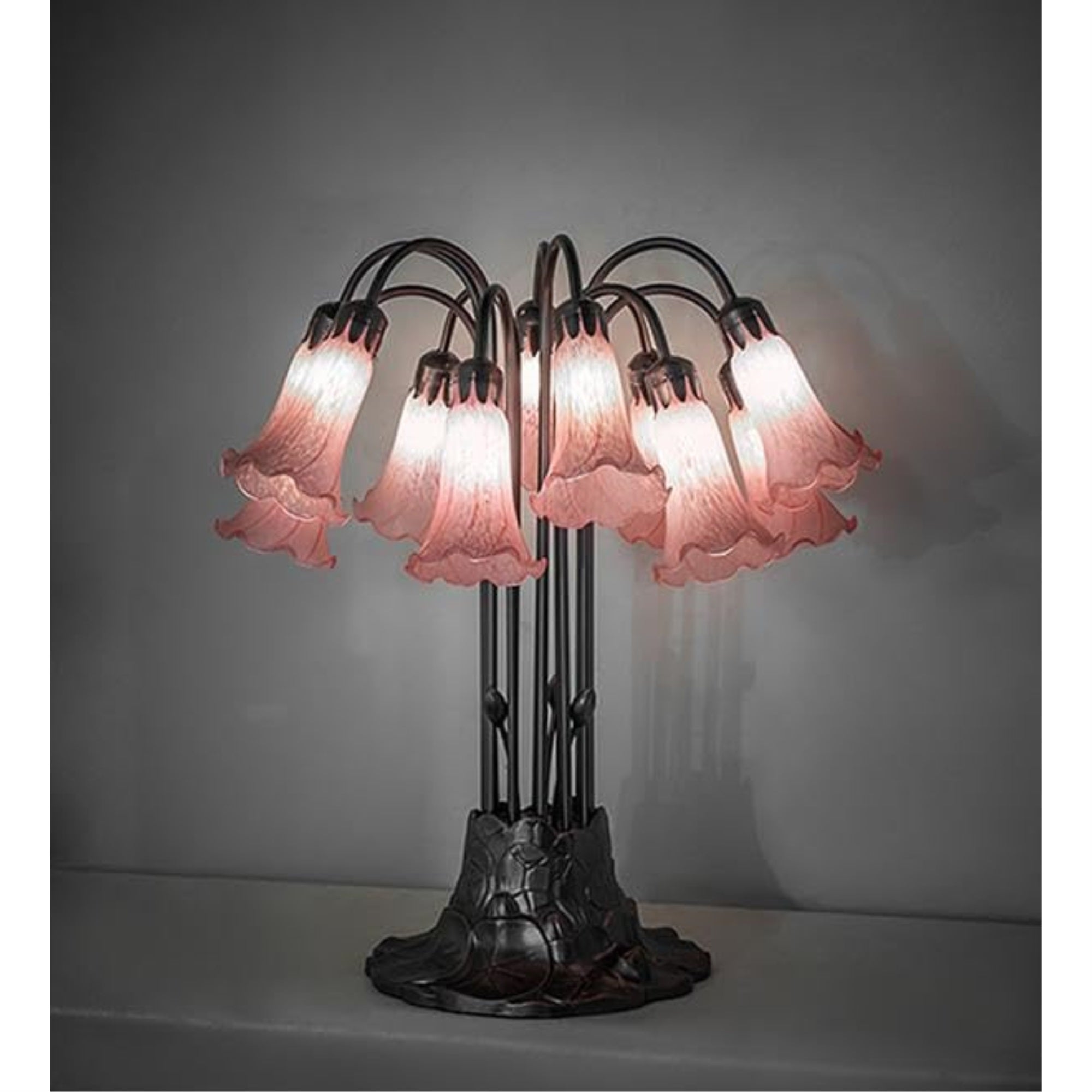 24' High Pink Tiffany Pond Lily 12 Light Table Lamp