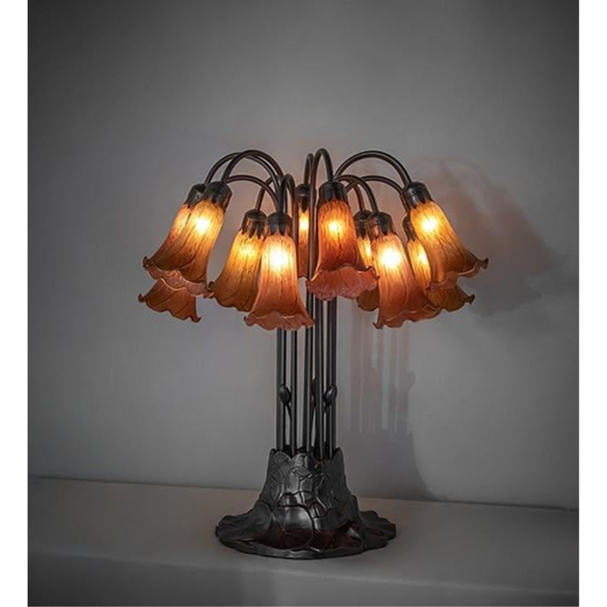 24' High Amber Tiffany Pond Lily 12 Light Table Lamp