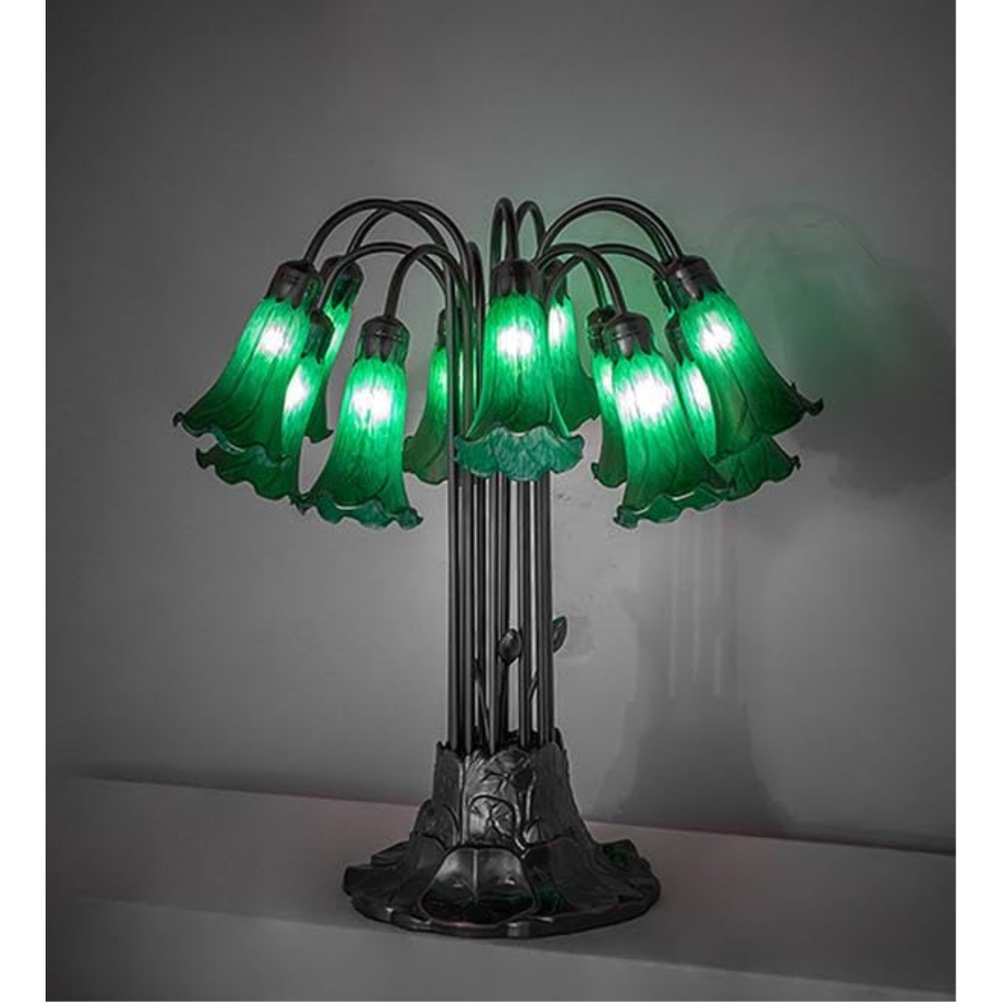 24' High Green Tiffany Pond Lily 12 Light Table Lamp