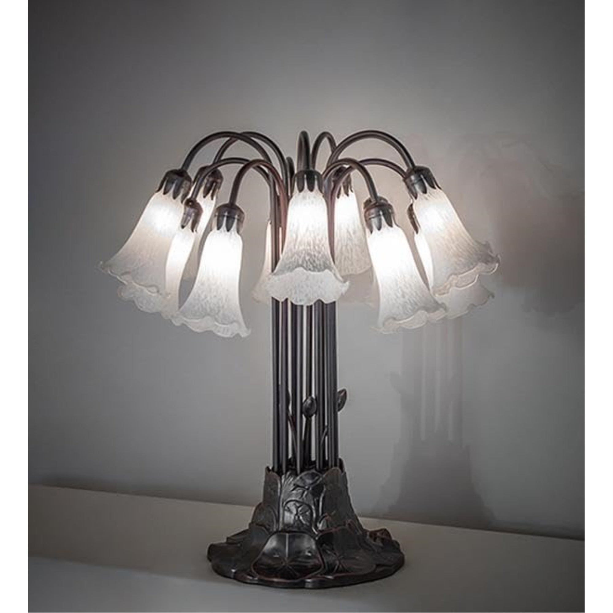 24' High White Tiffany Pond Lily 12 Light Table Lamp