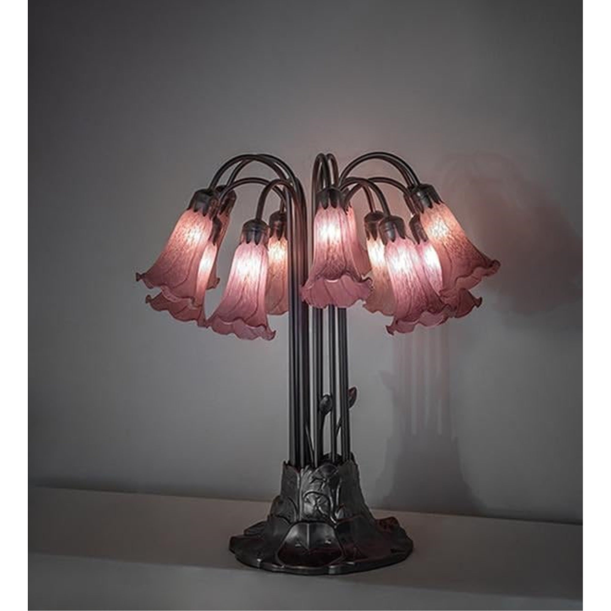 24' High Lavender Tiffany Pond Lily 12 Light Table Lamp