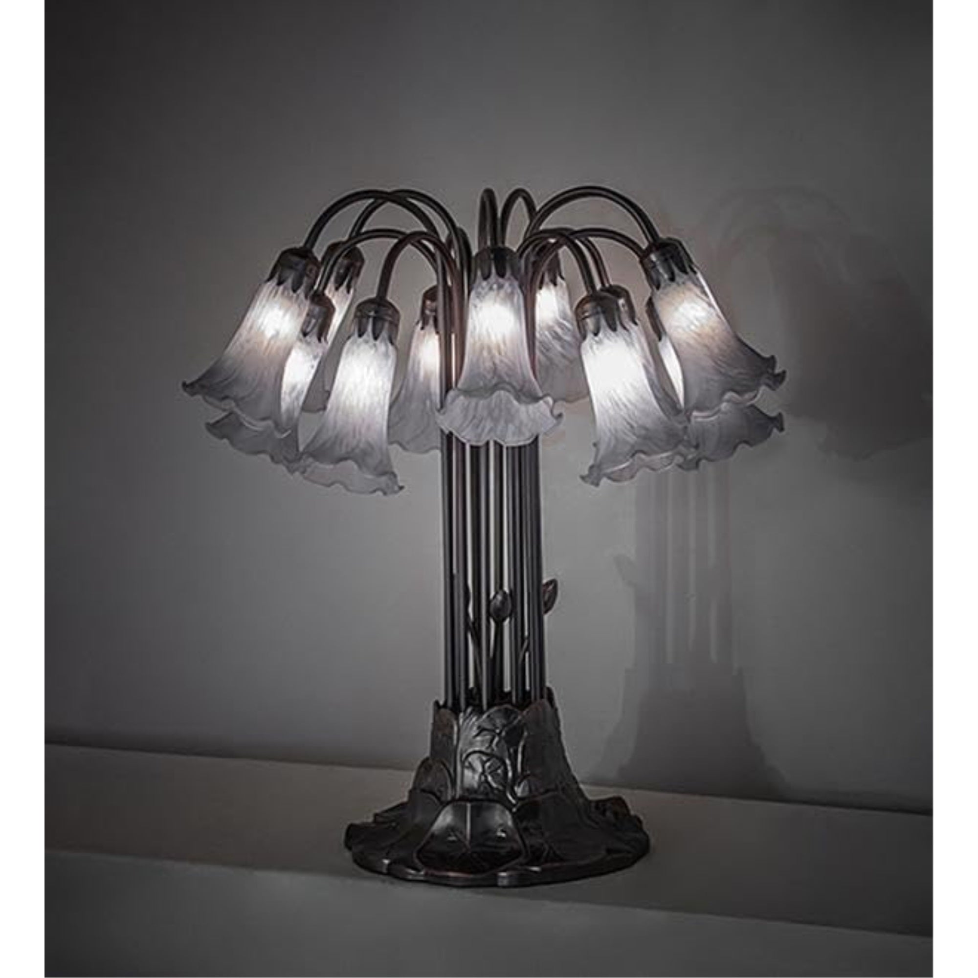 24' High Gray Tiffany Pond Lily 12 Light Table Lamp