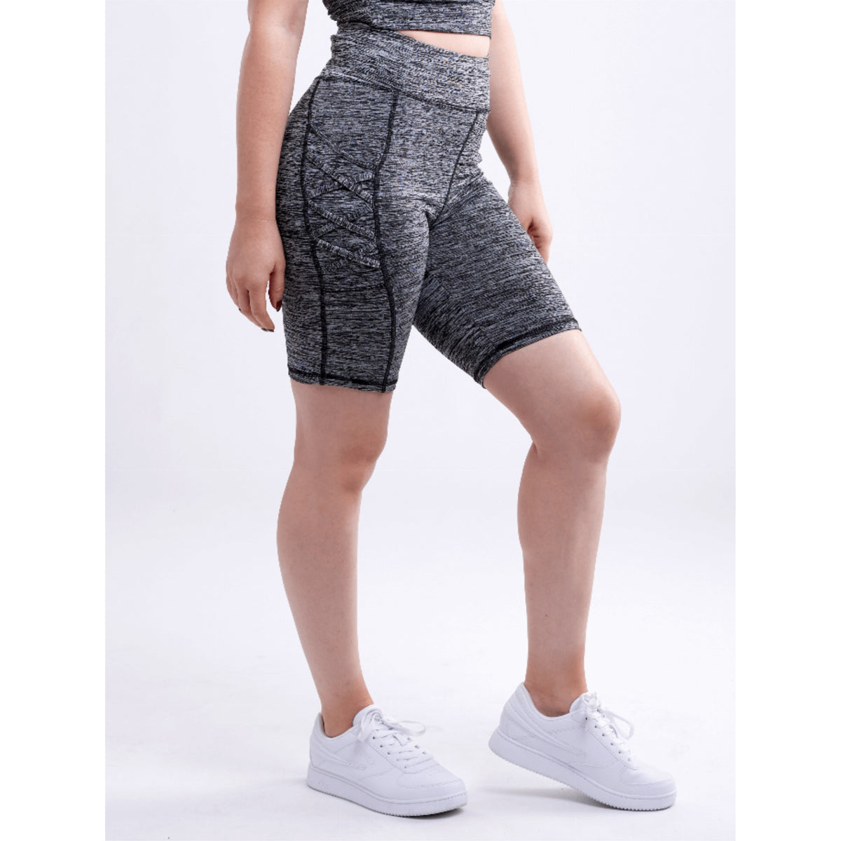High-Waisted Workout Shorts With Pockets & Criss Cross Design