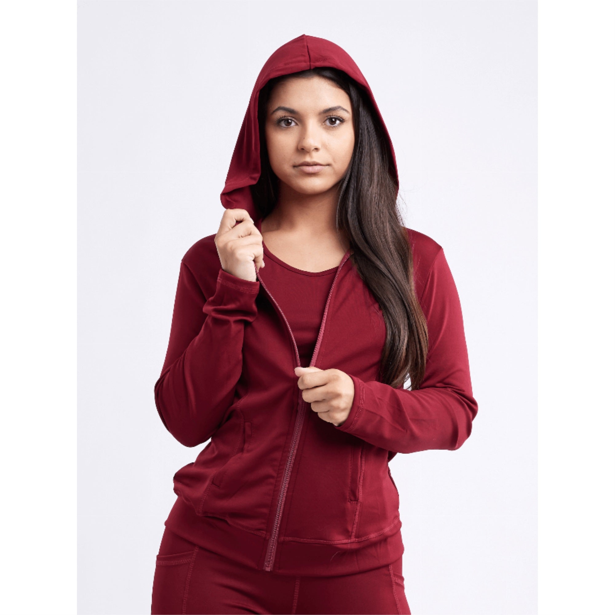 Athletic Fitted Zip-Up Hoodie Jacket With Pockets