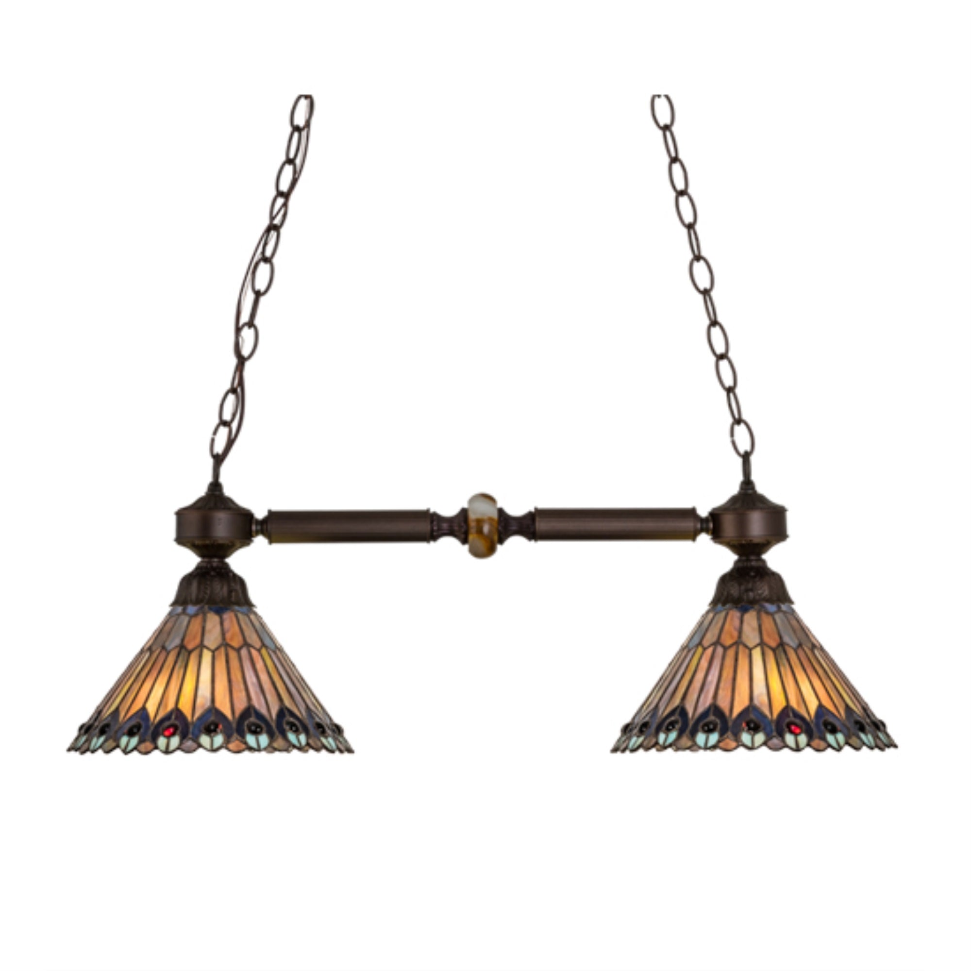 32.5'L Tiffany Jeweled Peacock 2 Lt Island Pendant