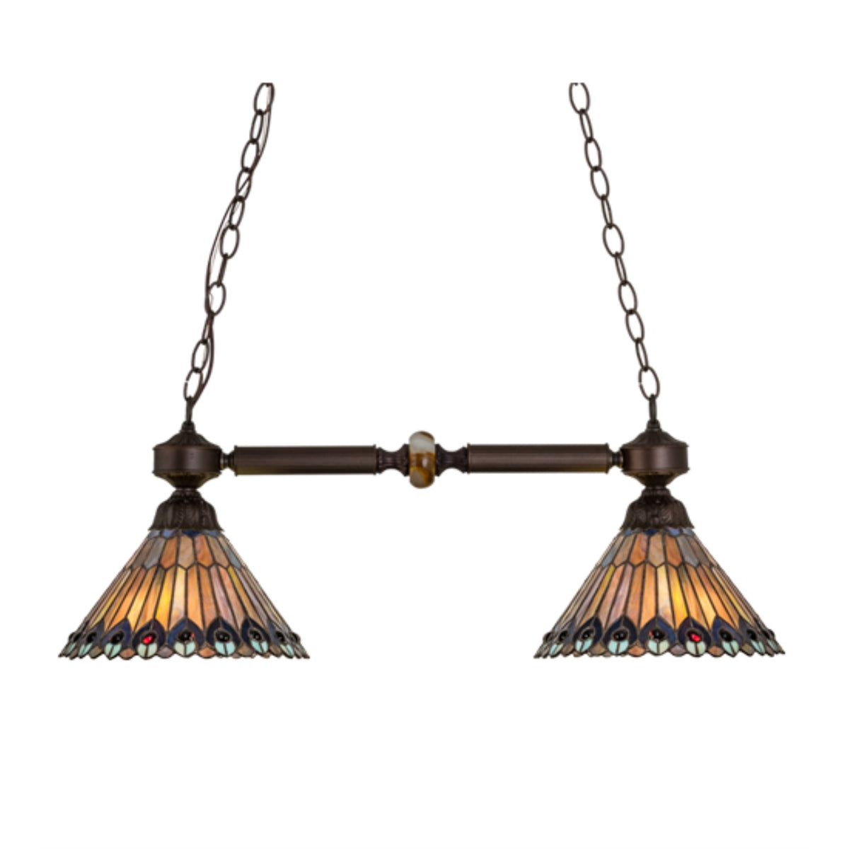 32.5'L Tiffany Jeweled Peacock 2 Lt Island Pendant