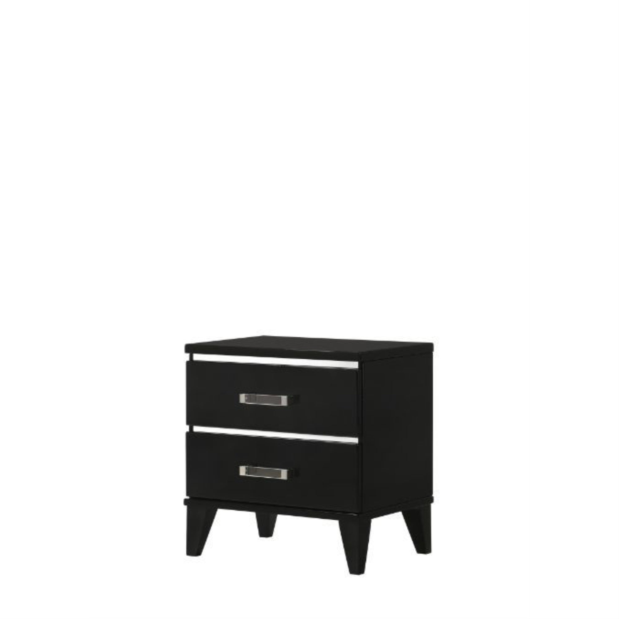 Yadlio Nightstand, Black Finish - Modern Simplicity with Decorative Sliver Trims, 2 Storage Drawers, Clear Acrylic Bar Handles - Versatile Design for All Room Styles