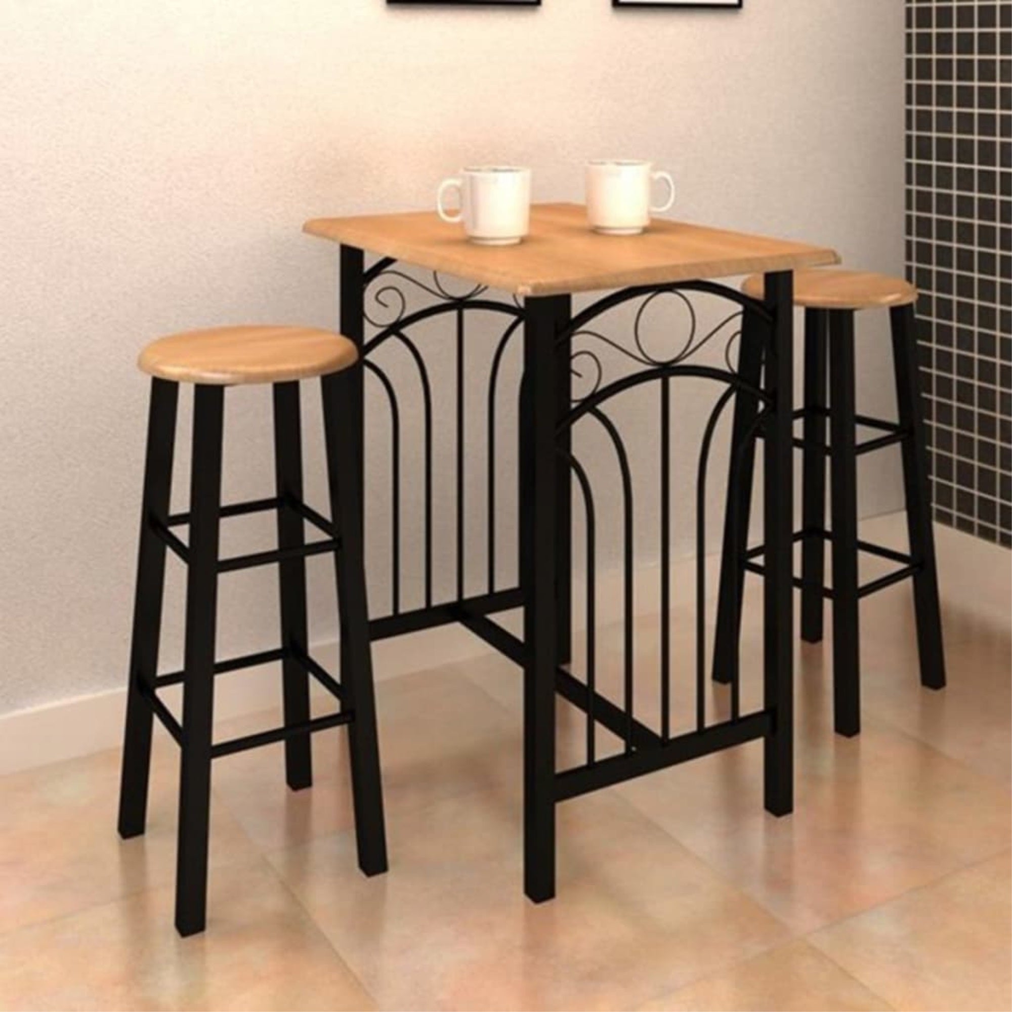 Vidaxl Bar Table And Stool Set 3 Pieces Wood And Steel