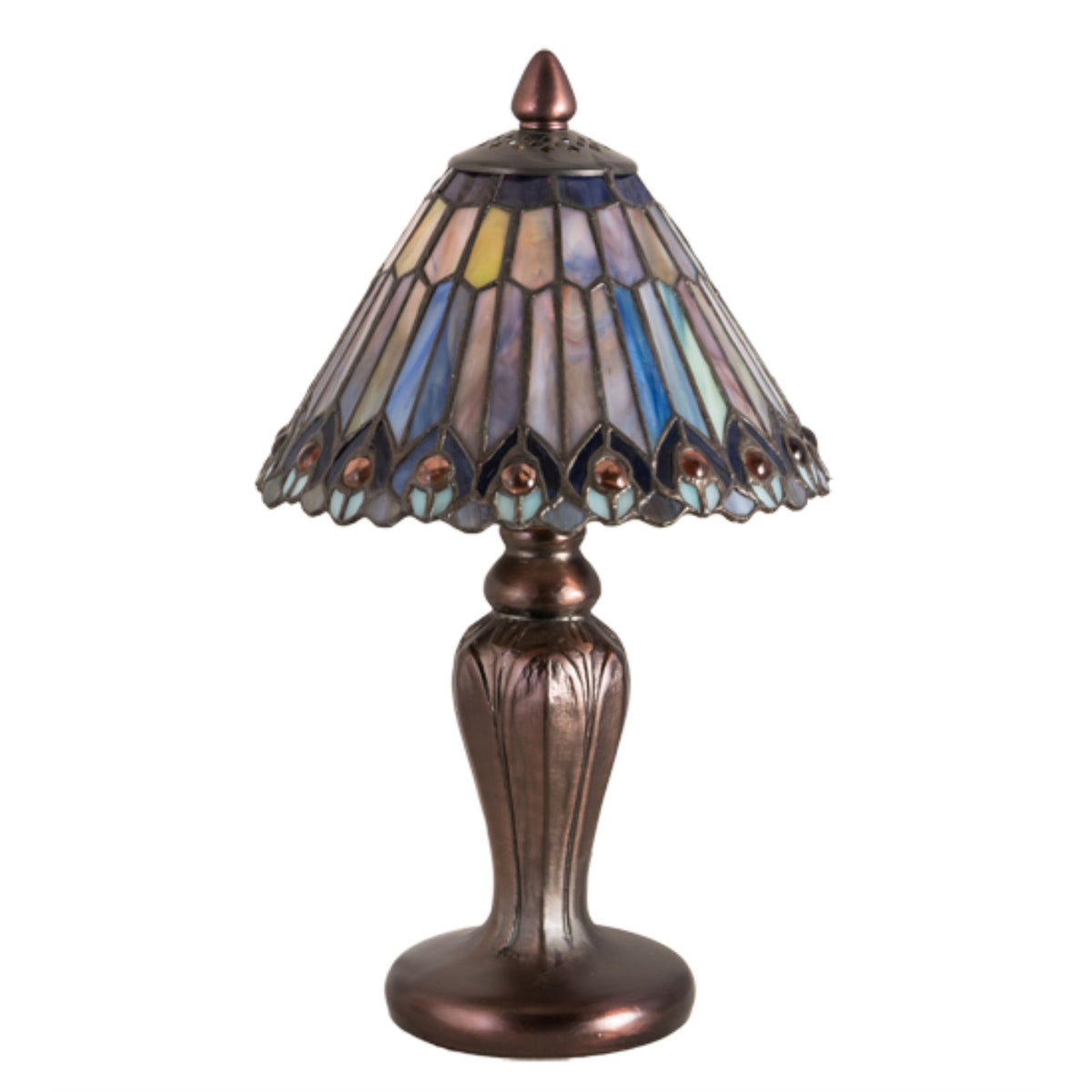 12'H Tiffany Jeweled Peacock Mini Lamp.602