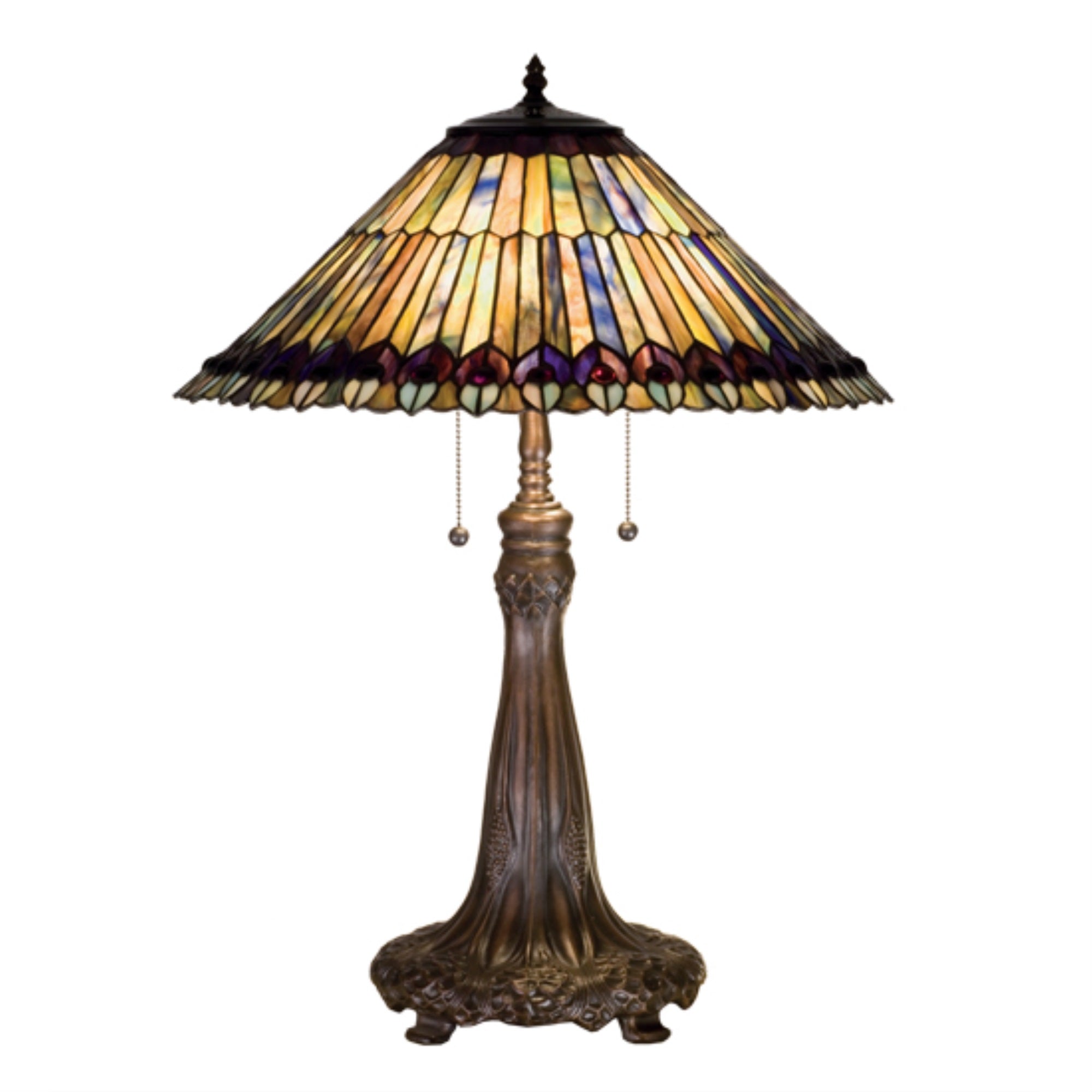 27'H Tiffany Jeweled Peacock Table Lamp.602