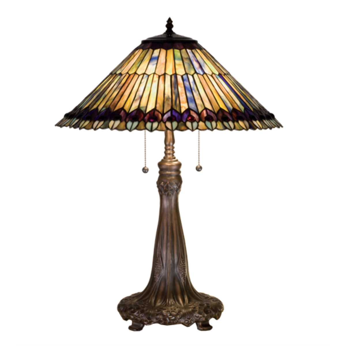 27'H Tiffany Jeweled Peacock Table Lamp.602