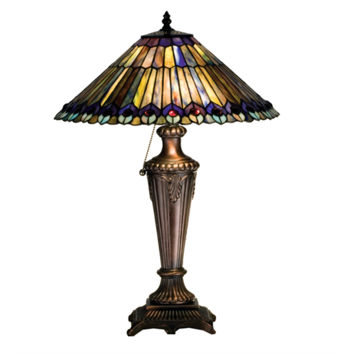 23'H Tiffany Jeweled Peacock Table Lamp.602