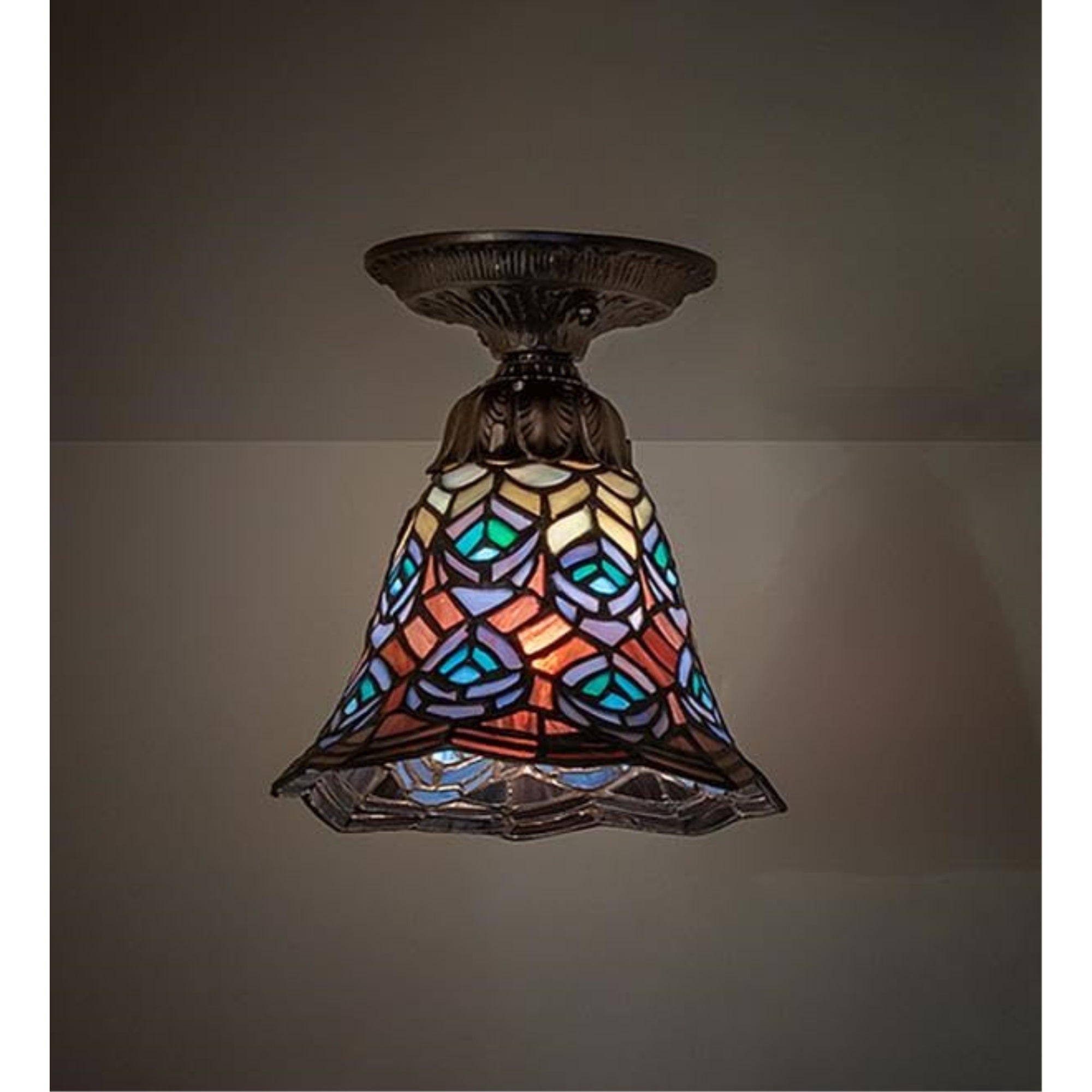8' Wide Tiffany Peacock Feather Flushmount
