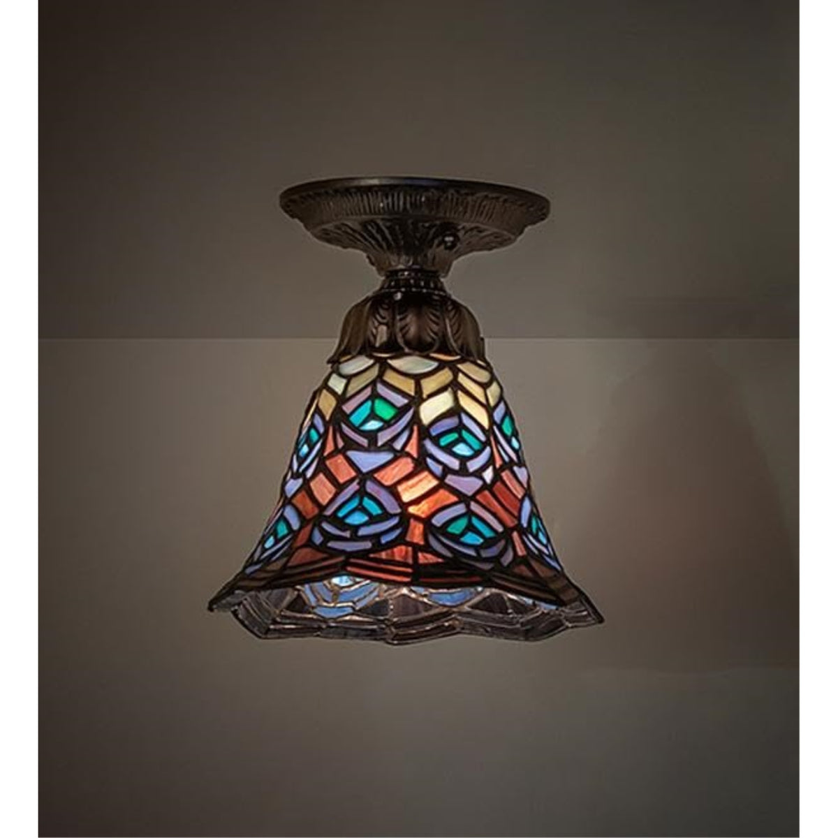 8' Wide Tiffany Peacock Feather Flushmount