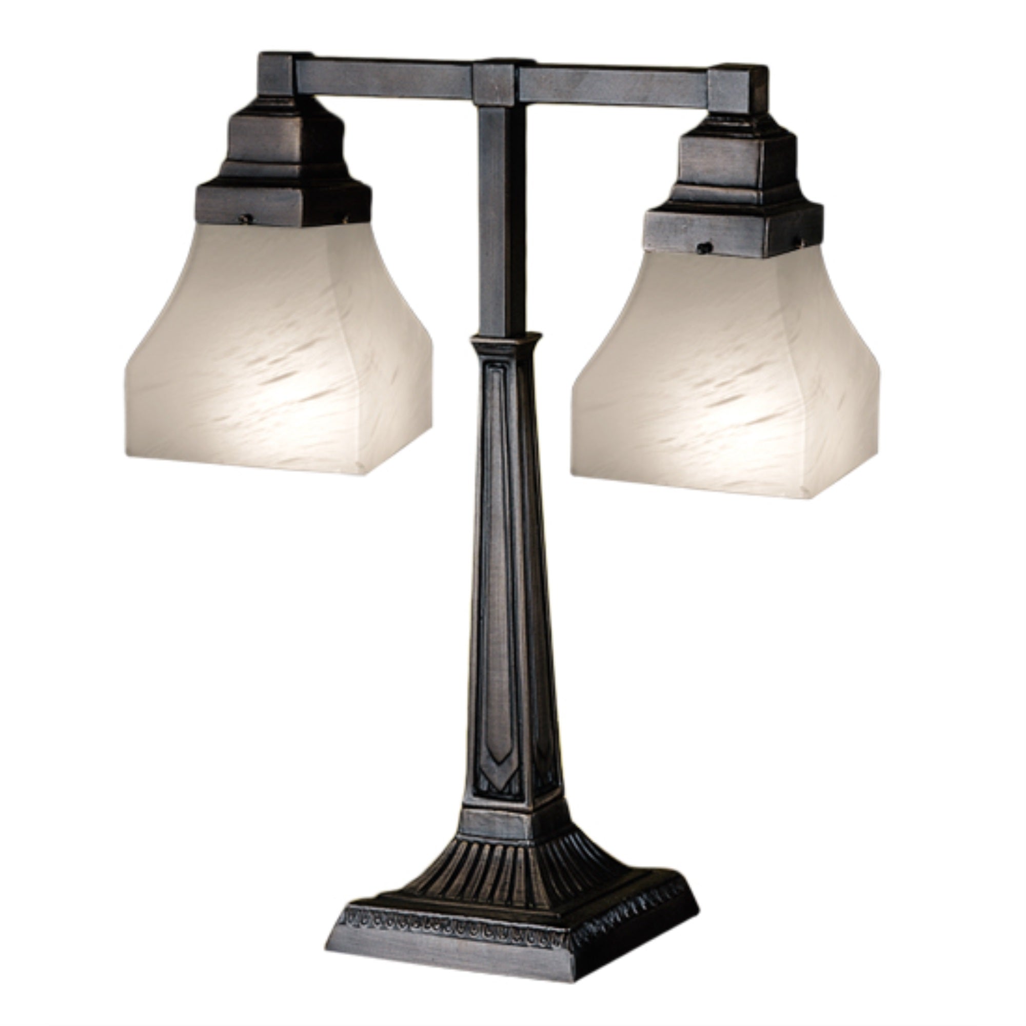 20'H Bungalow White Alabaster Swirl 2 Arm Desk Lamp