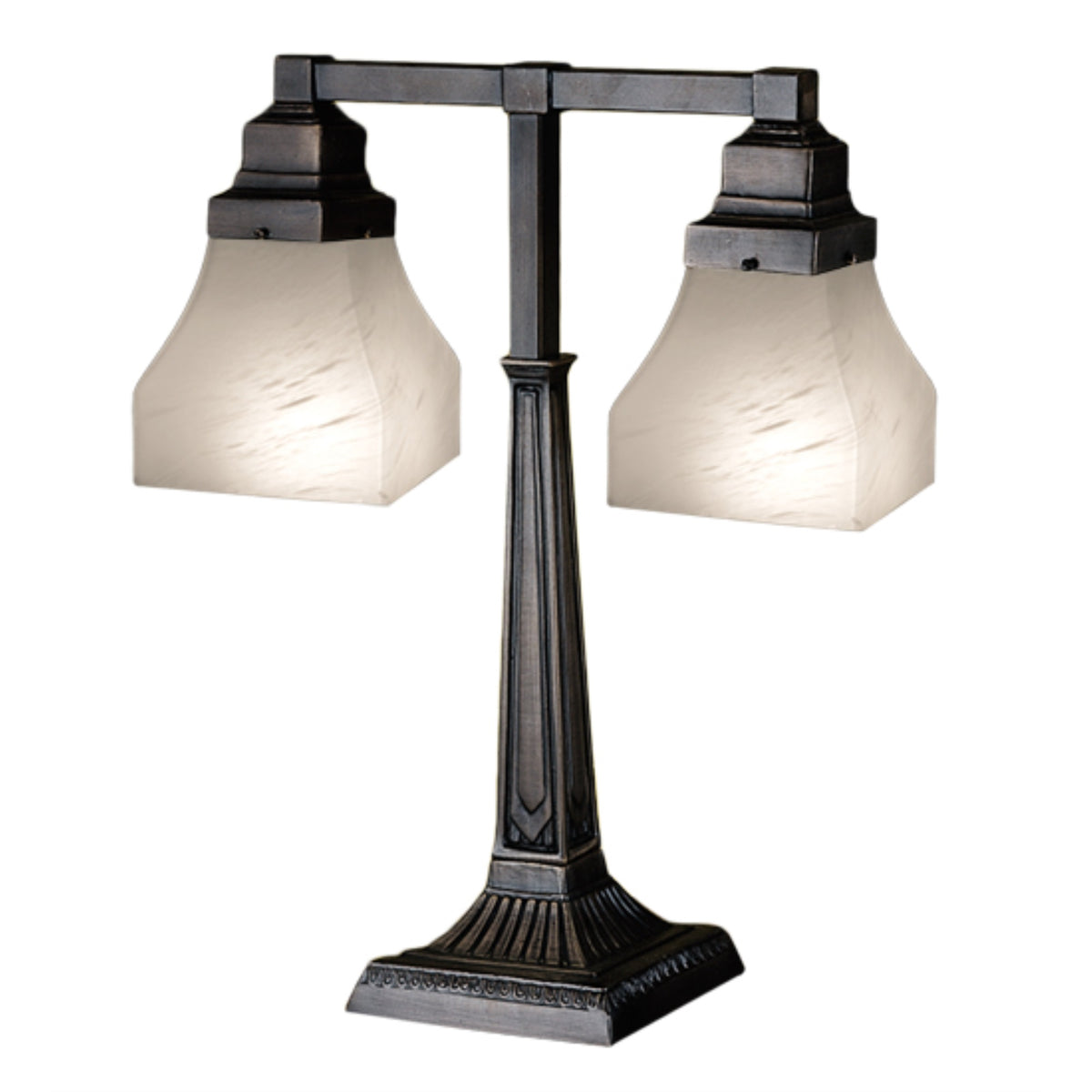 20'H Bungalow White Alabaster Swirl 2 Arm Desk Lamp