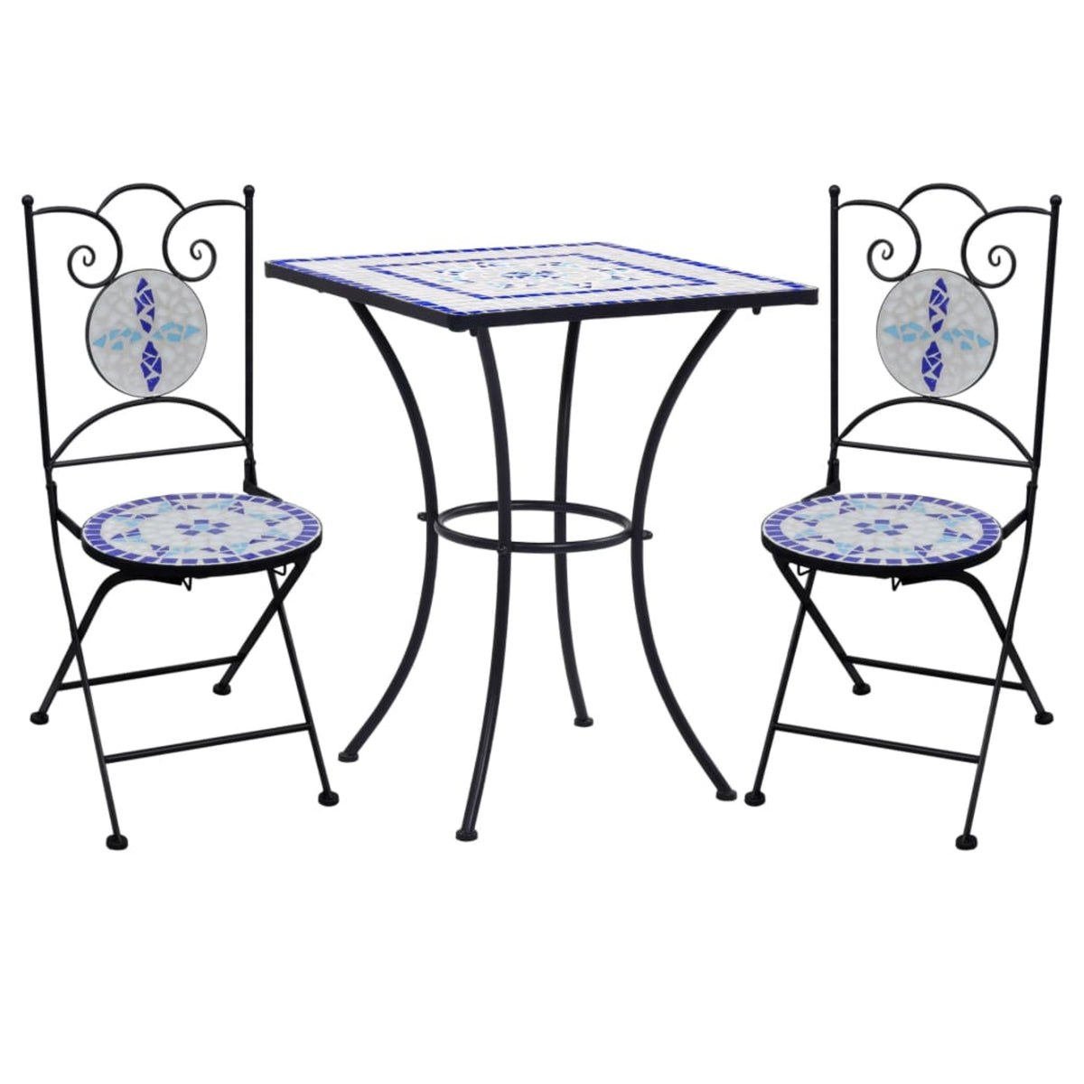 Vidaxl 3 Piece Mosaic Bistro Set Ceramic Tile Blue And White