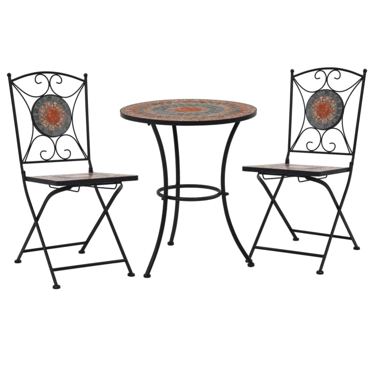 Vidaxl 3 Piece Mosaic Bistro Set Ceramic Tile Orange/Gray