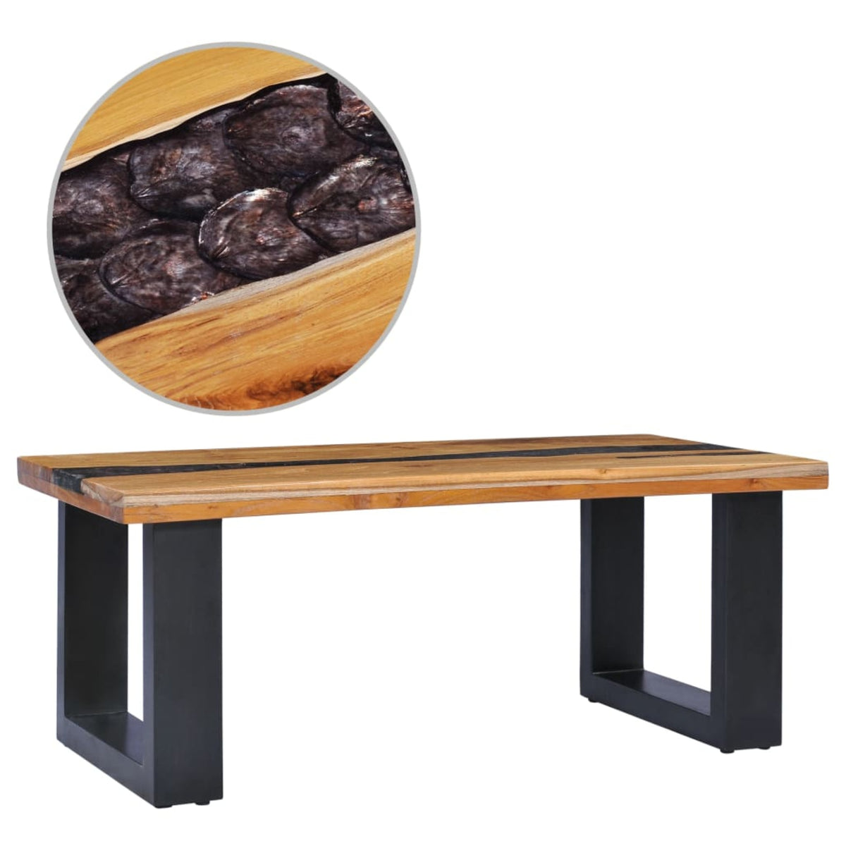 Vidaxl Coffee Table 39.3'X19.6'X15.7' Solid Teak Wood And Polyresin