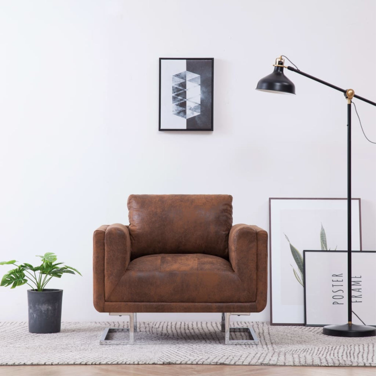 Vidaxl Cube Armchair Brown Faux Suede Leather
