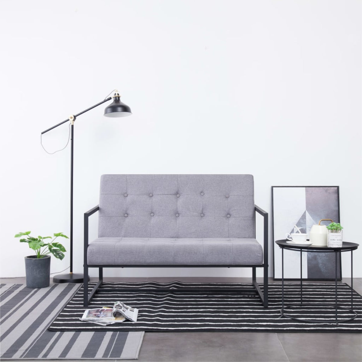Vidaxl 2-Seater Sofa With Armrests Light Gray Steel And Fabric